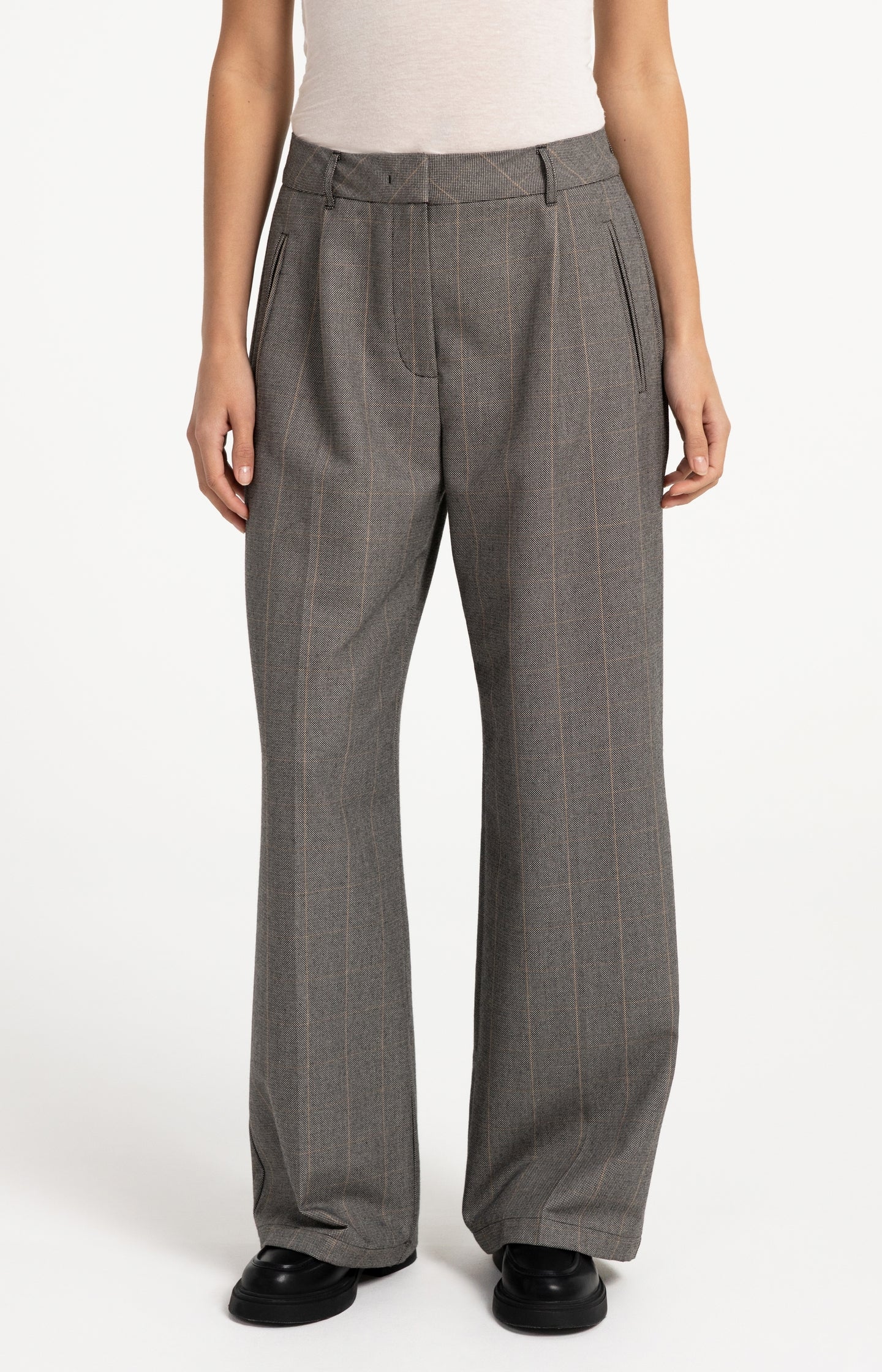 Woven wide leg check trousers with pleat details