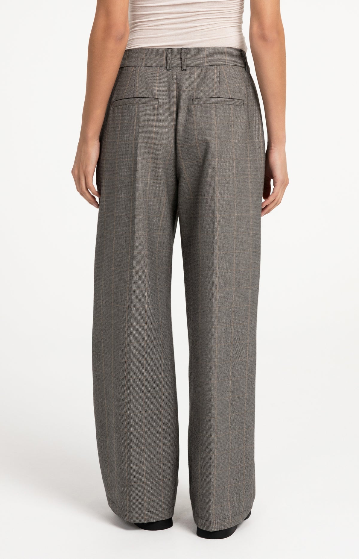 Woven wide leg check trousers with pleat details