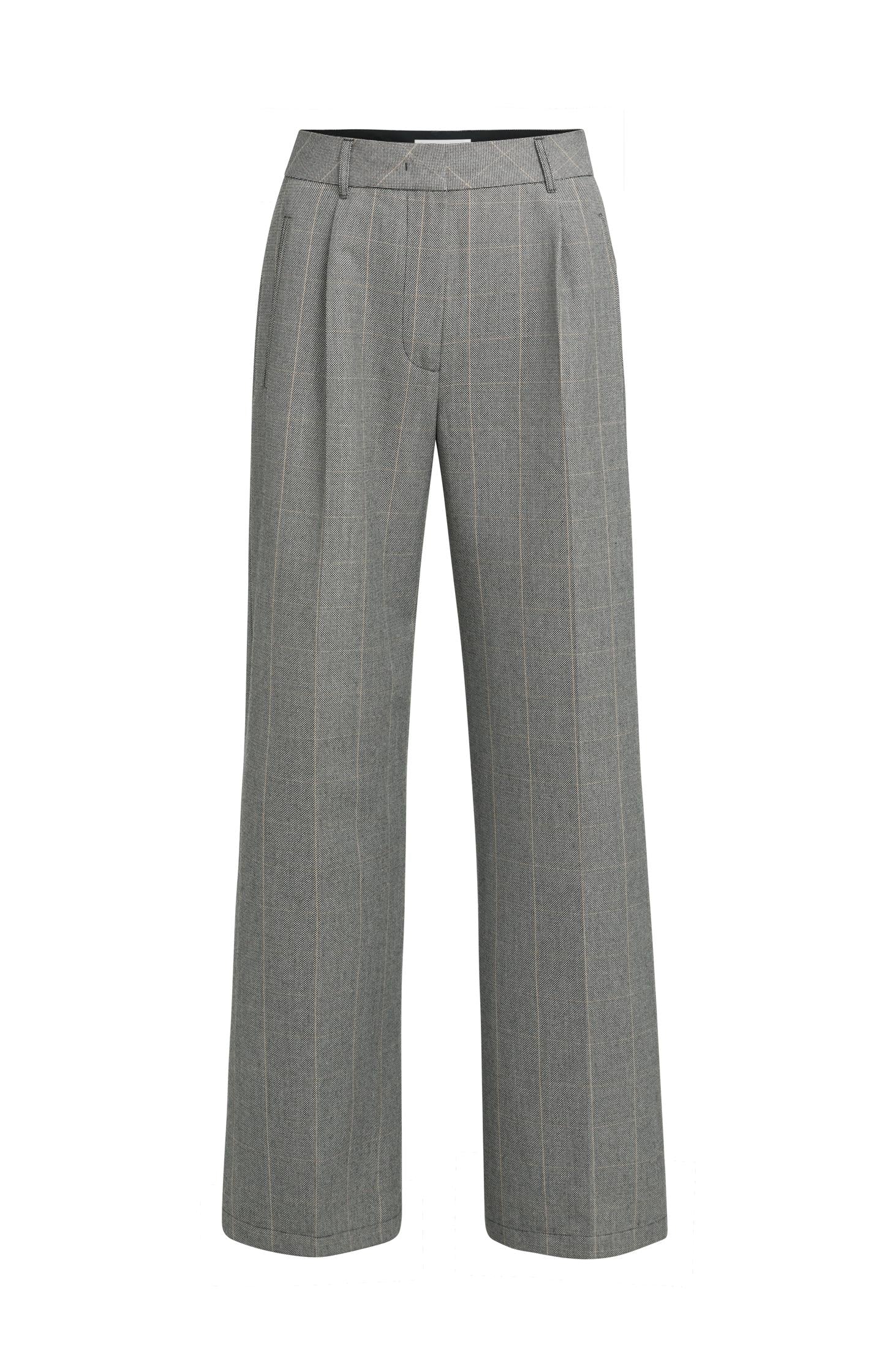 Woven wide leg check trousers with pleat details