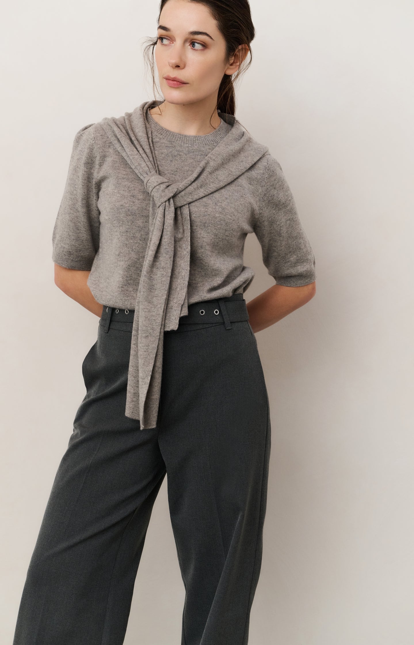 Woven wide leg trousers with belt