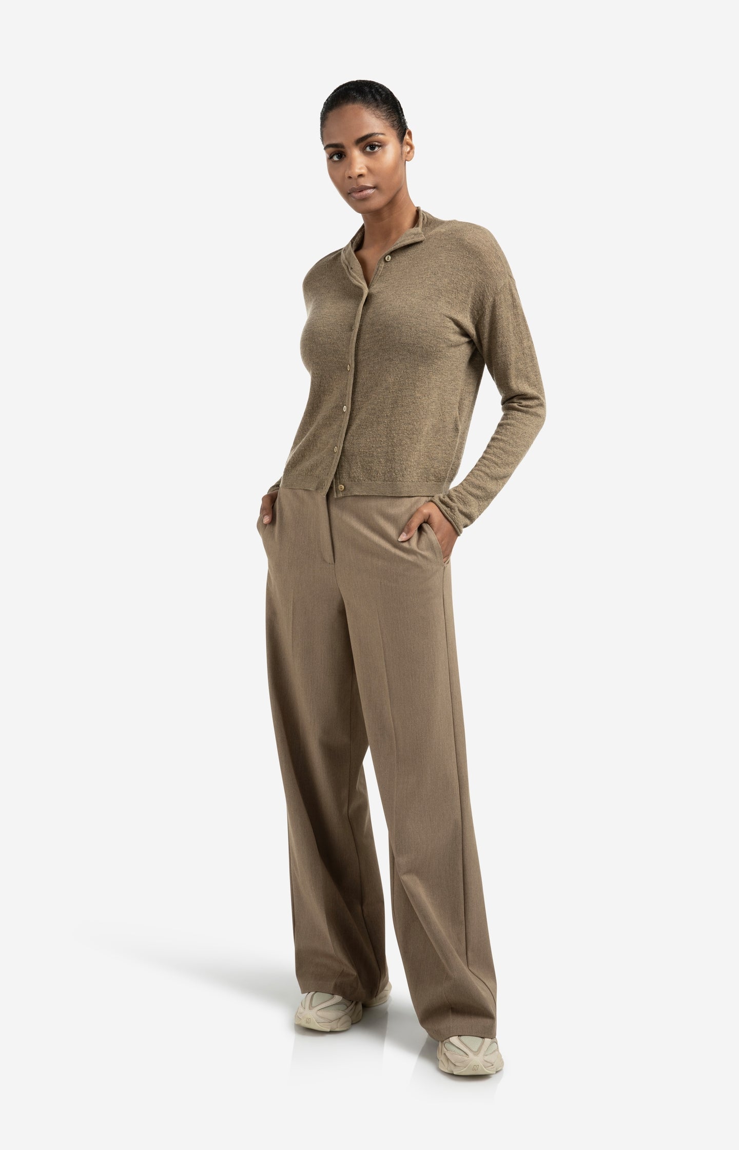 Woven wide leg trousers with belt