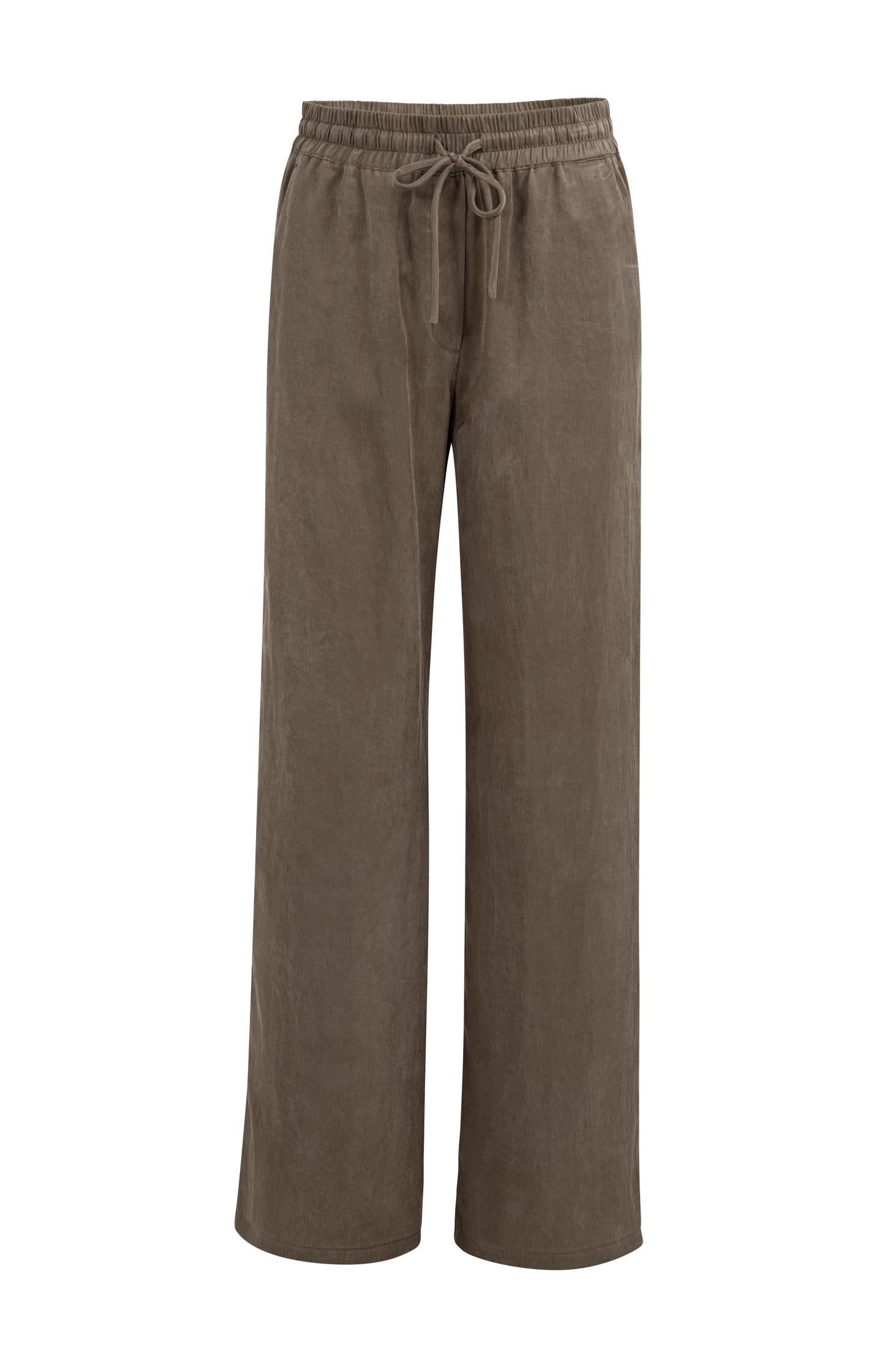 Woven wide leg trousers with elastic waistband
