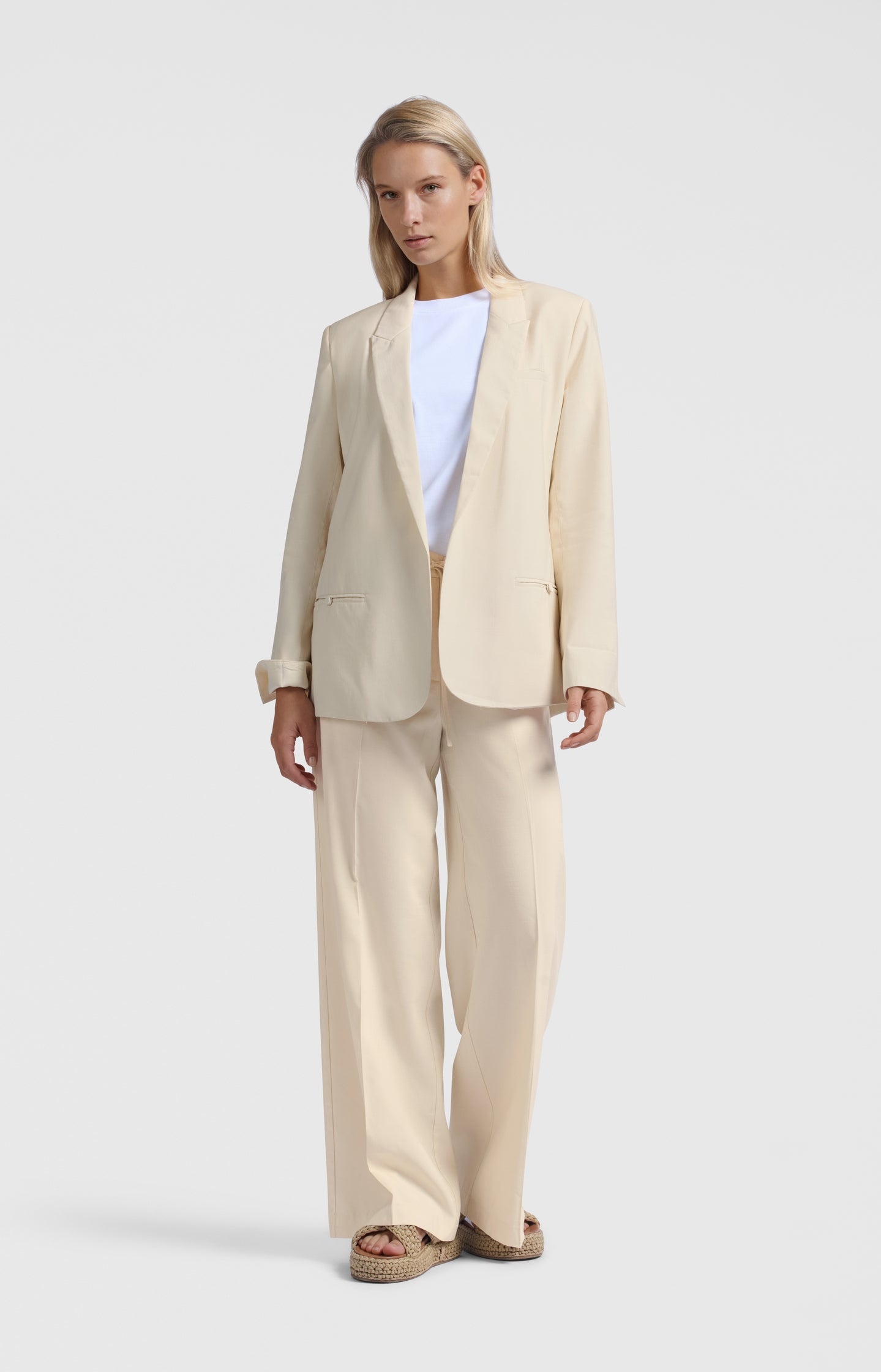 Woven wide-leg trousers with satin waistband
