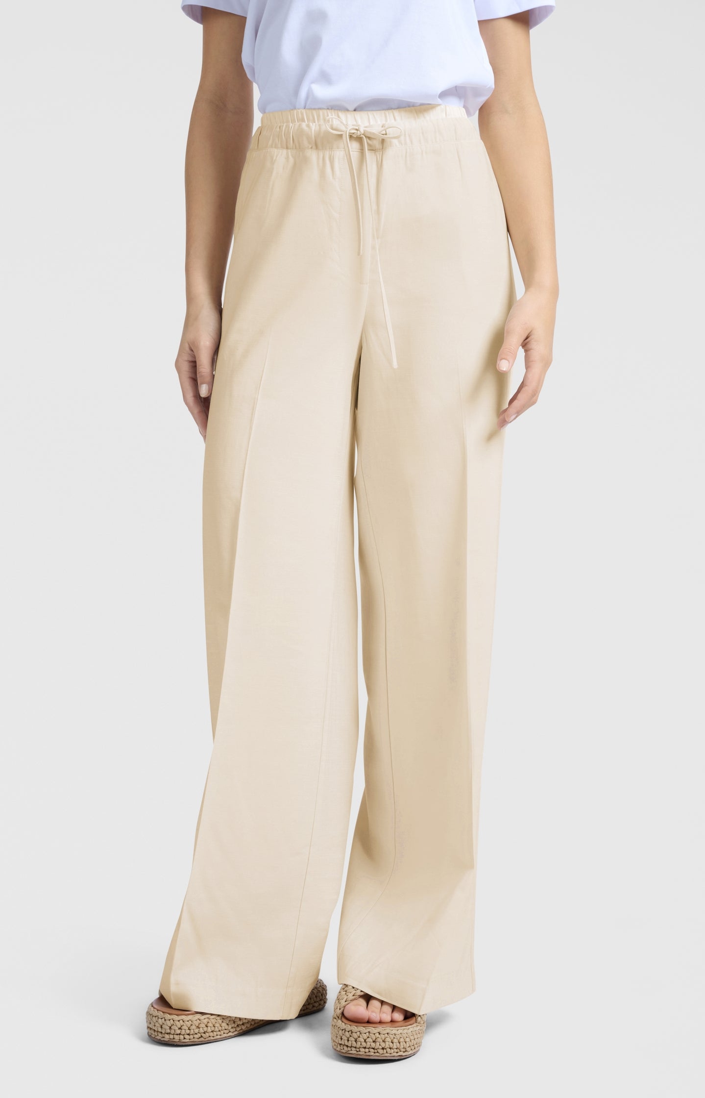 Woven wide-leg trousers with satin waistband