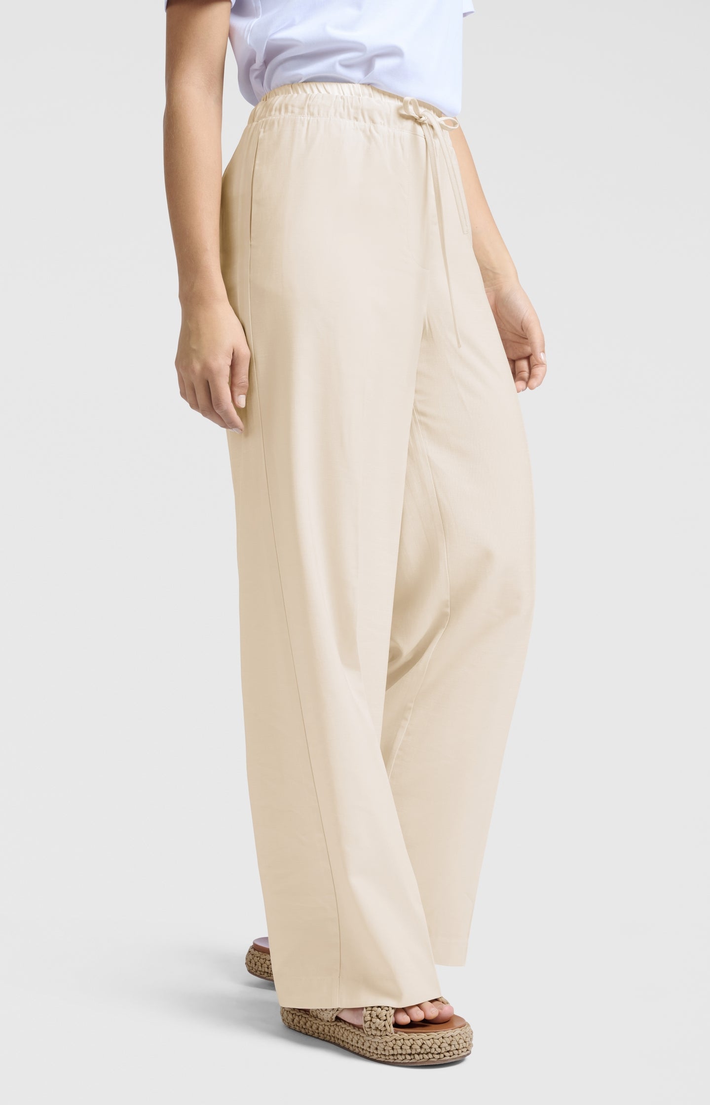 Woven wide-leg trousers with satin waistband