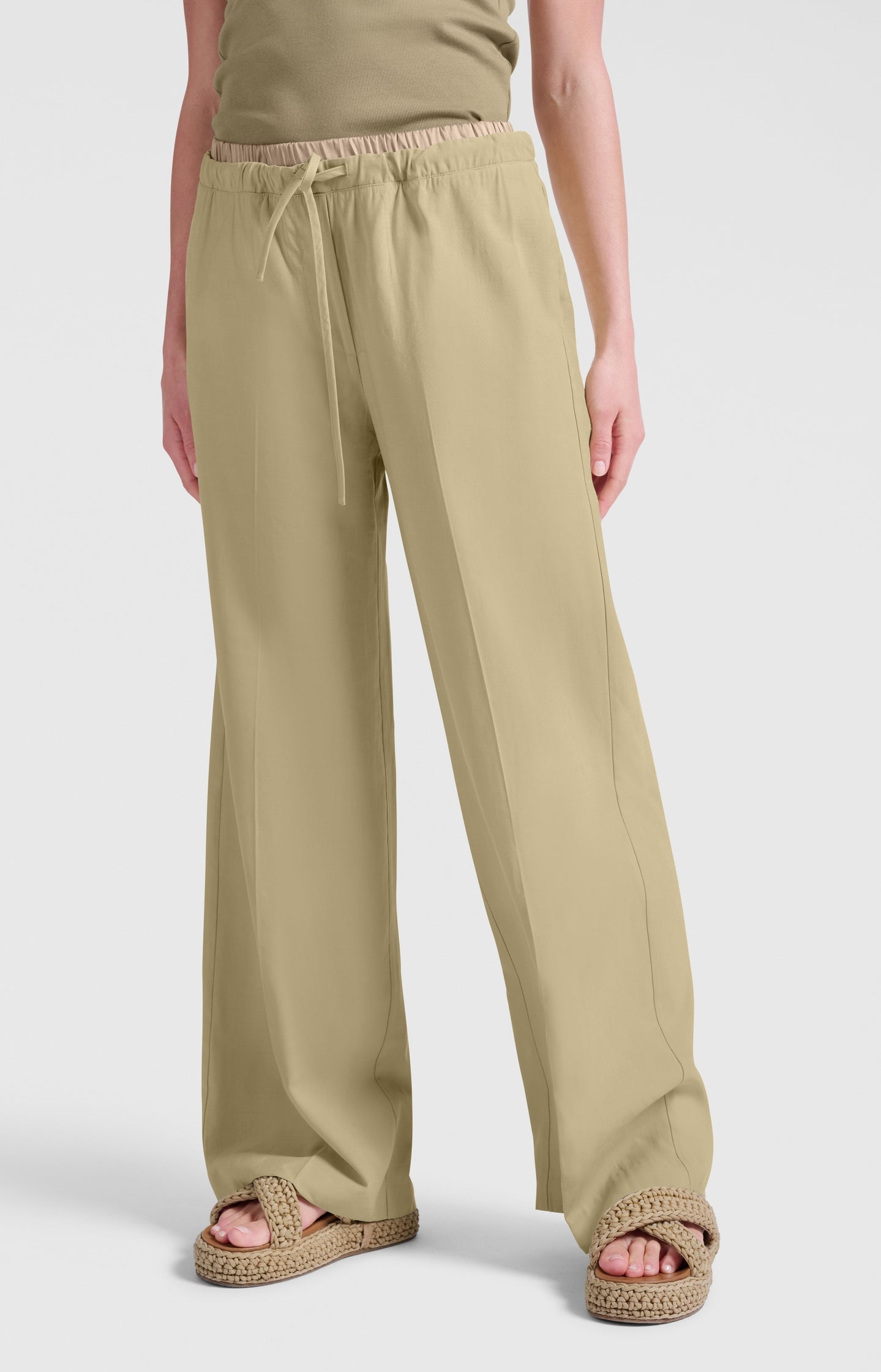 Woven wide-leg trousers with satin waistband