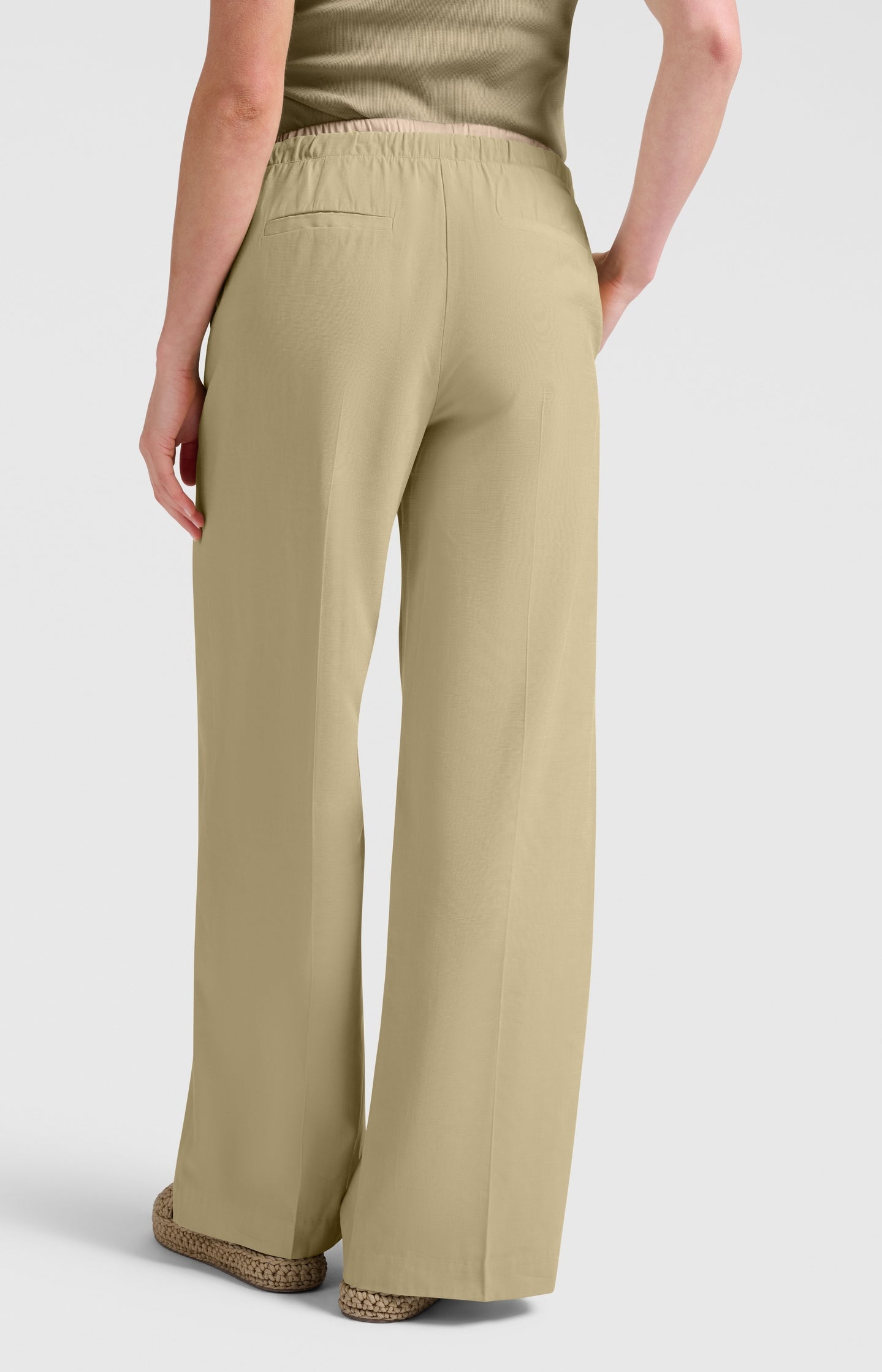 Woven wide-leg trousers with satin waistband