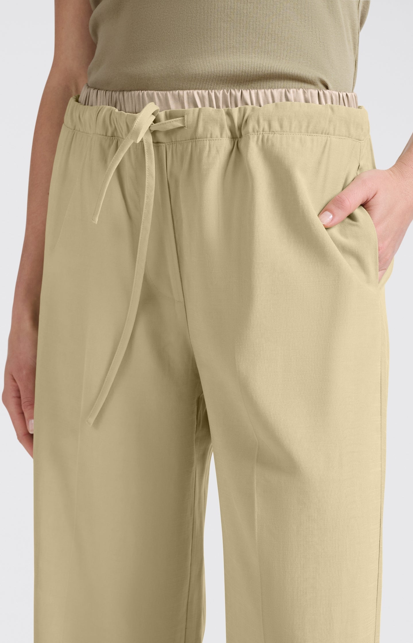 Woven wide-leg trousers with satin waistband