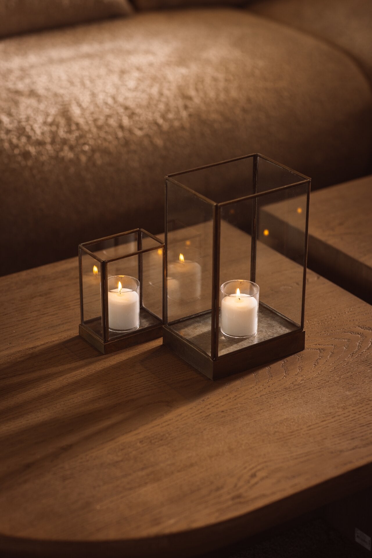 Glass candle holder with metal frame - small