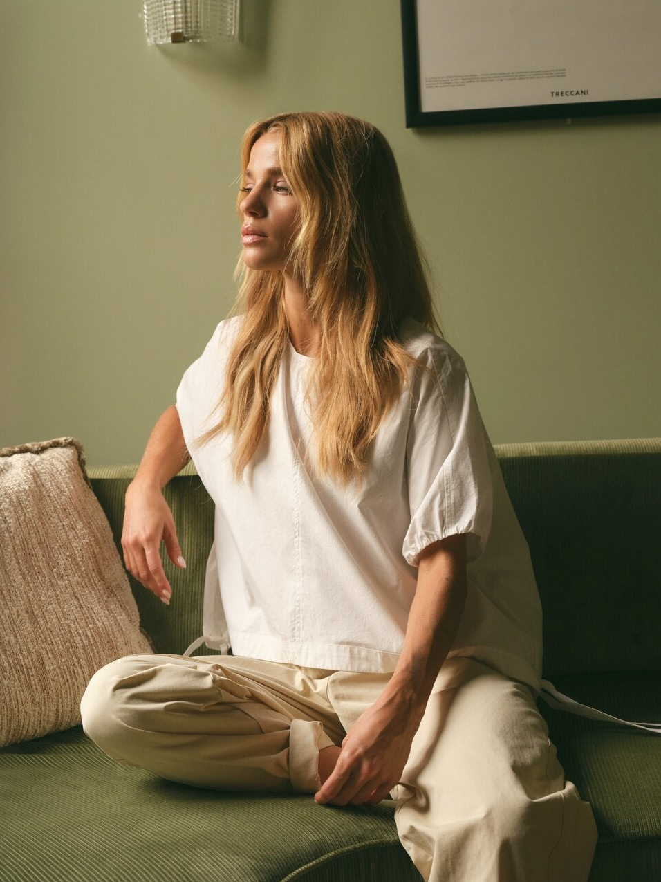 Boxy top met verstelbare taille en pofmouwen