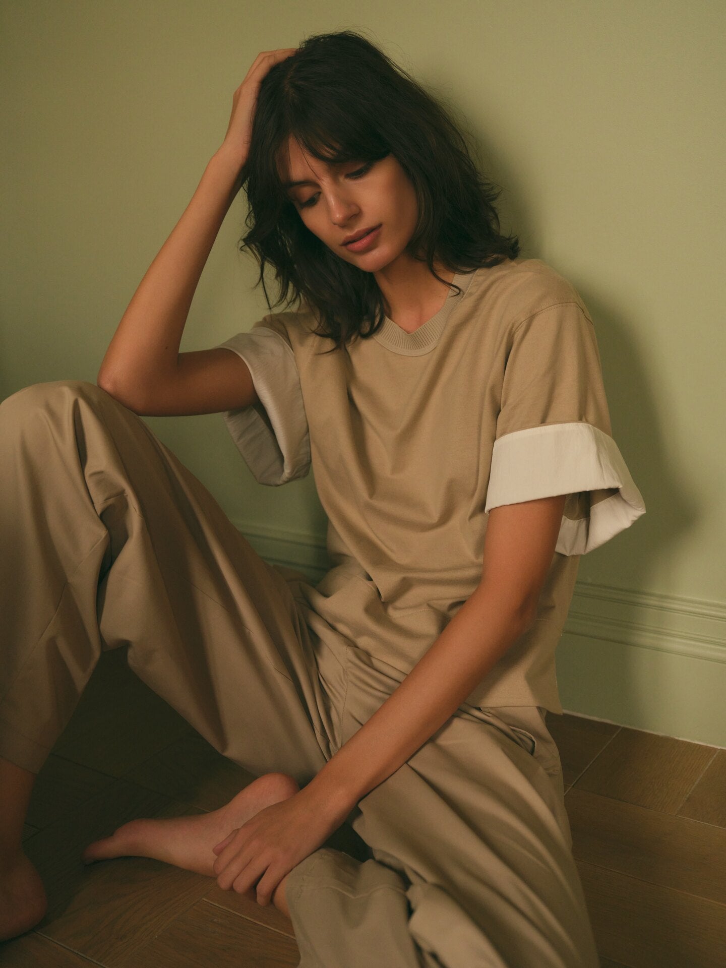 Jersey top met ribboord en geweven details