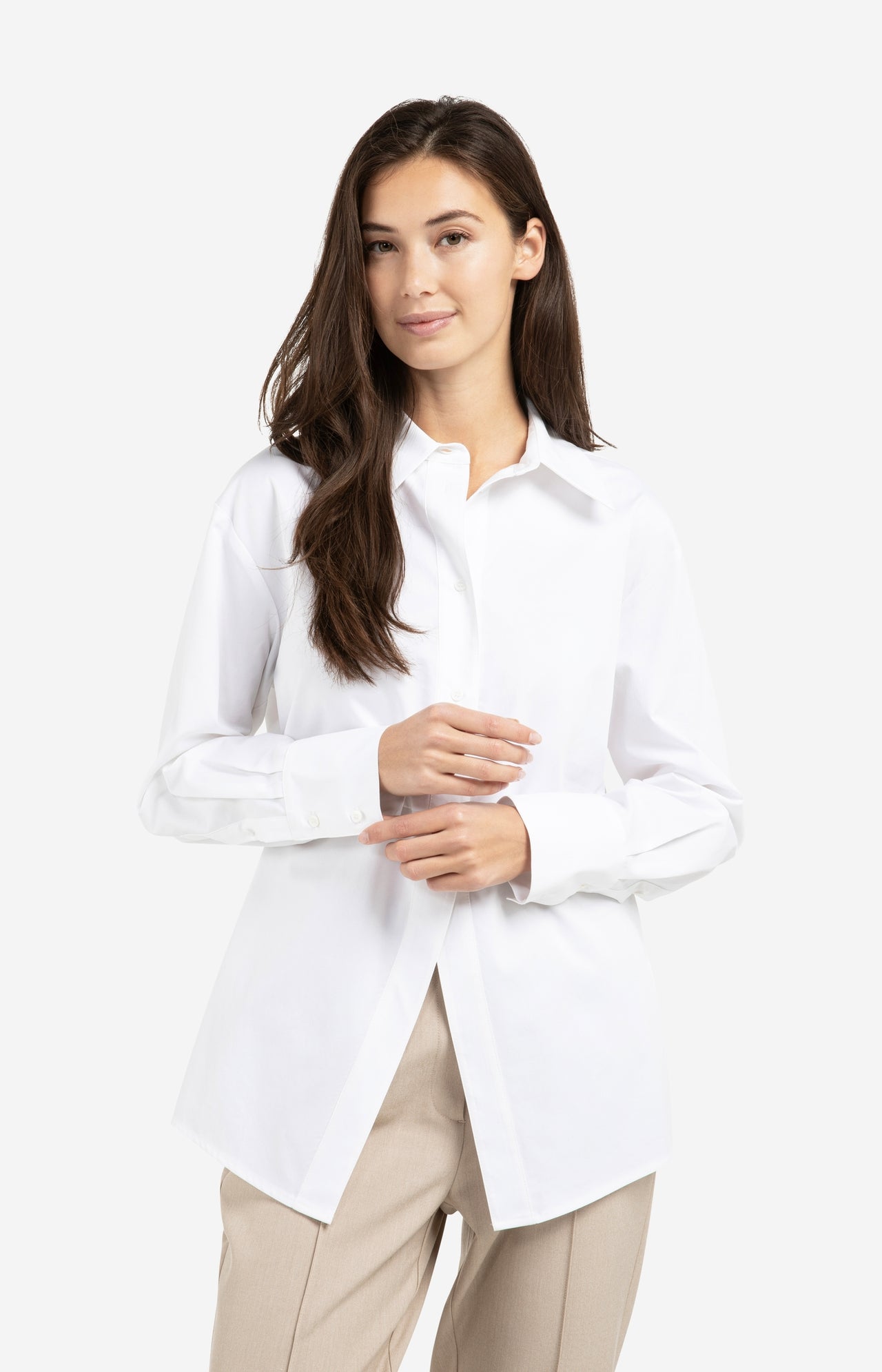 A-line poplin blouse with front slit detail