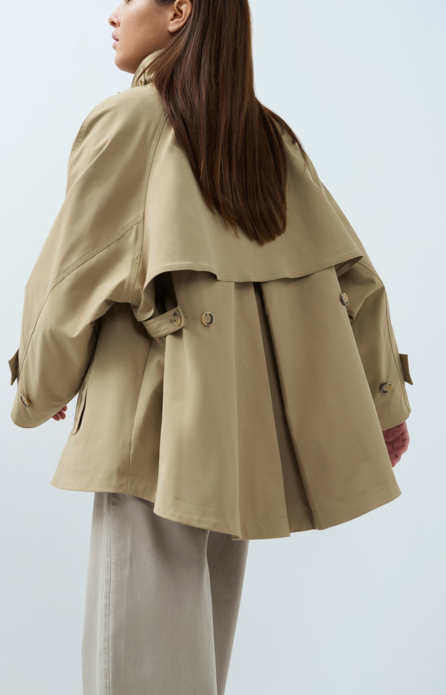 A-line trench jacket with stand collar