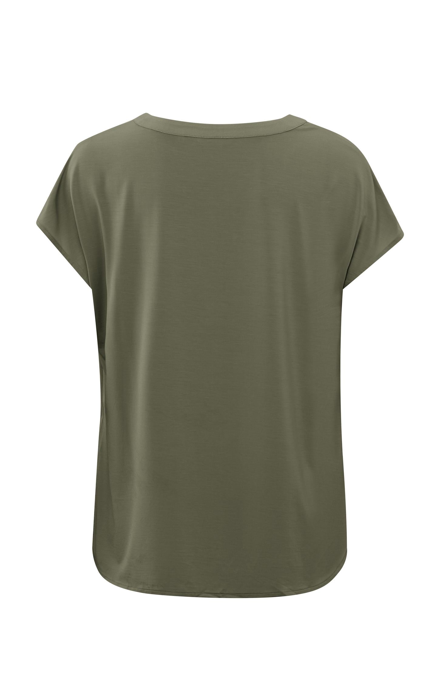 Airy top with short sleeves, V-neck in mixed materials