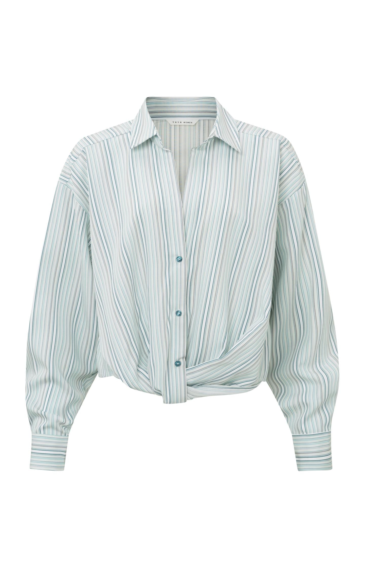 Asymmetric blouse with V-neck, long sleeves and stripes - Type: product