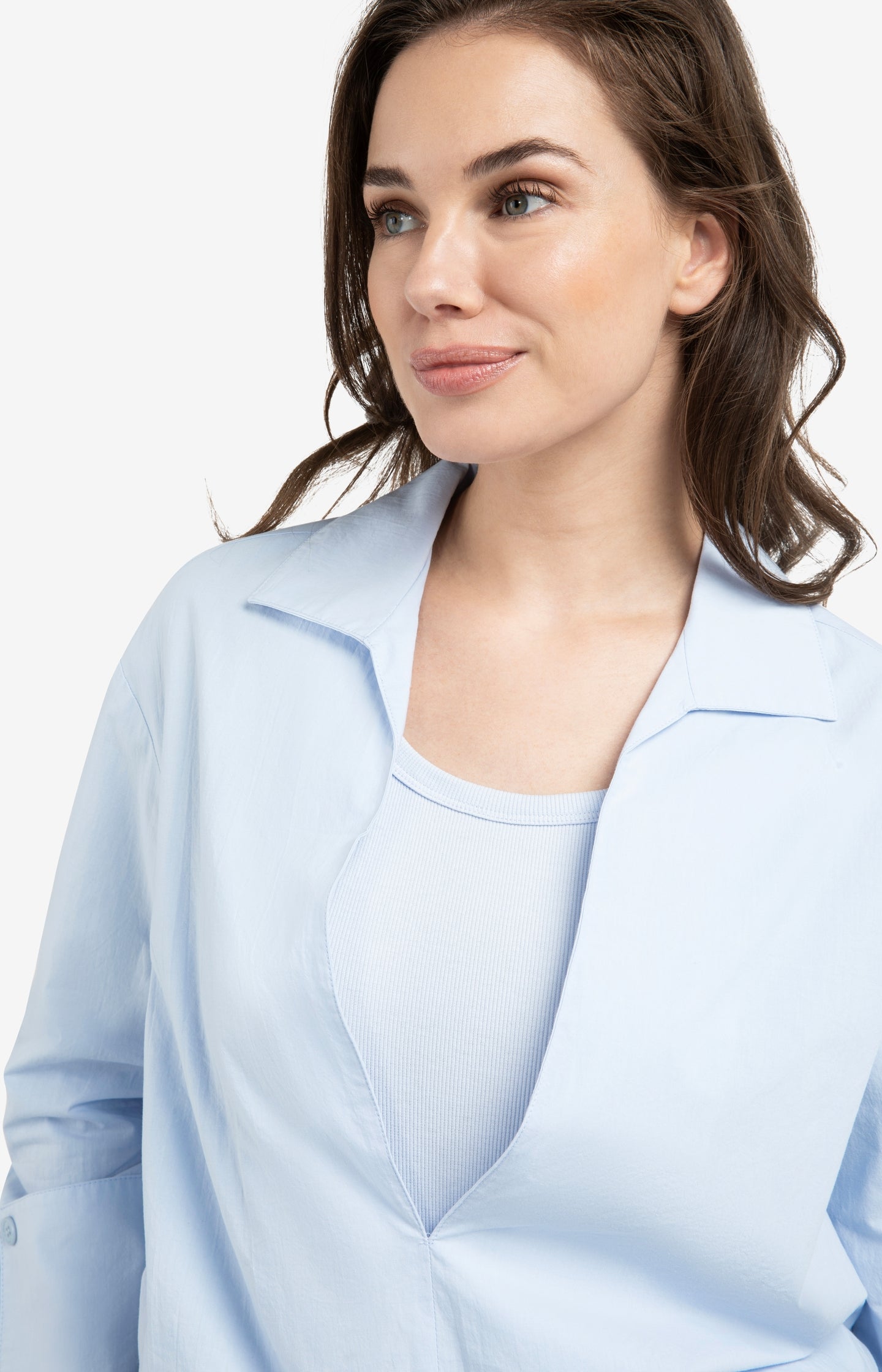 Balloon blouse with deep V-neck