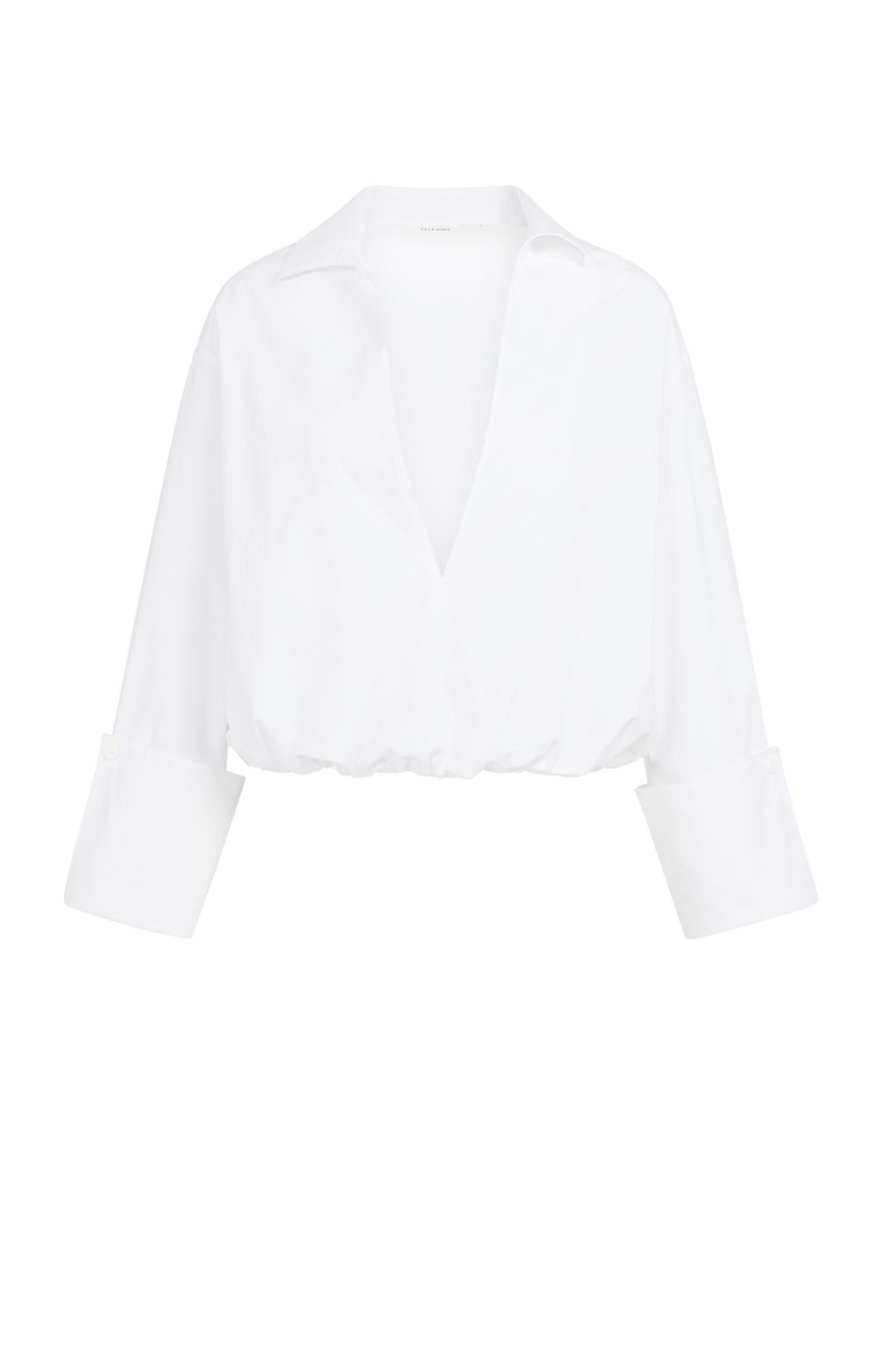 Balloon blouse with deep V-neck