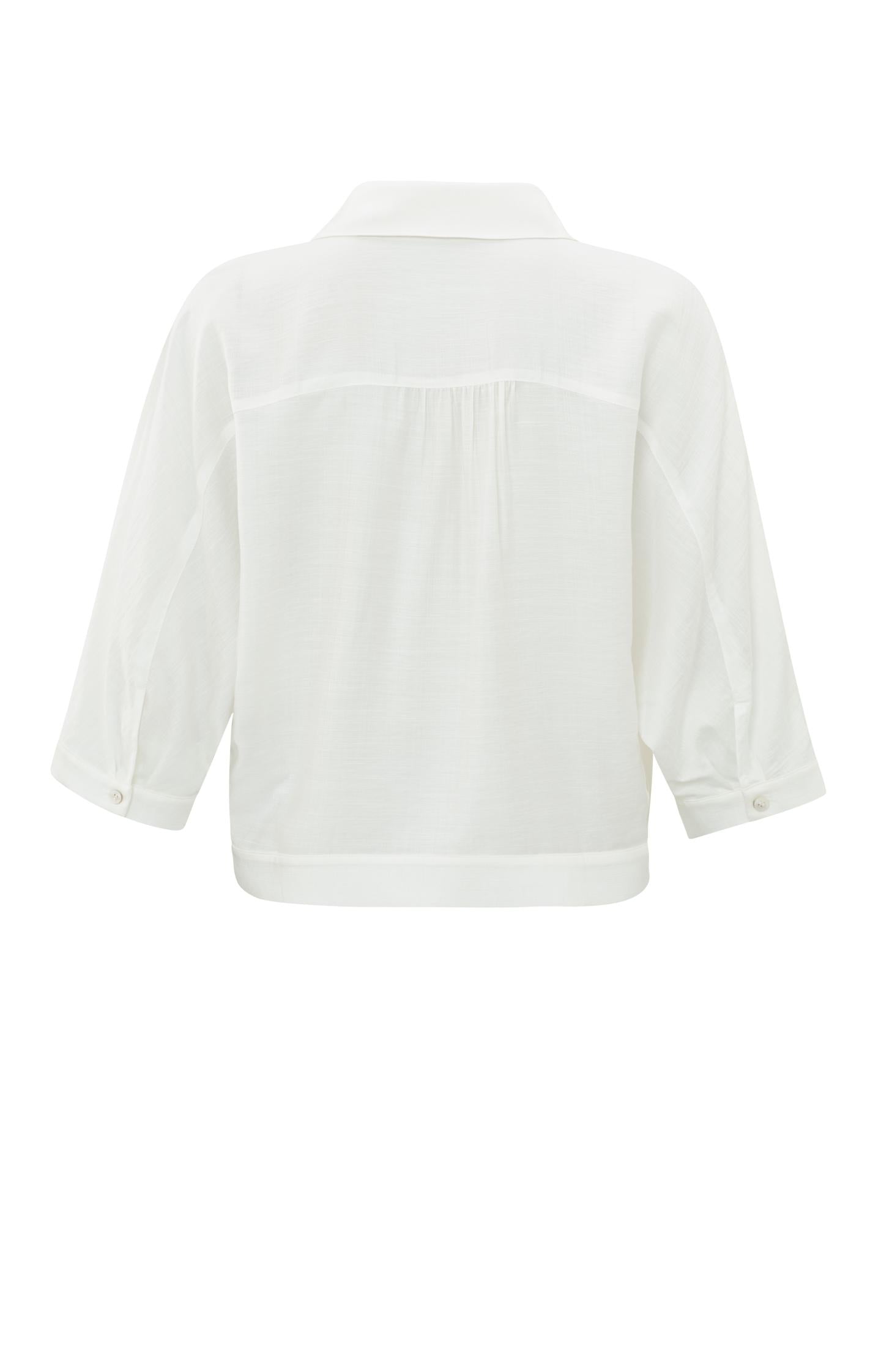 Batwing blouse with V-neck, half long sleeves and buttons