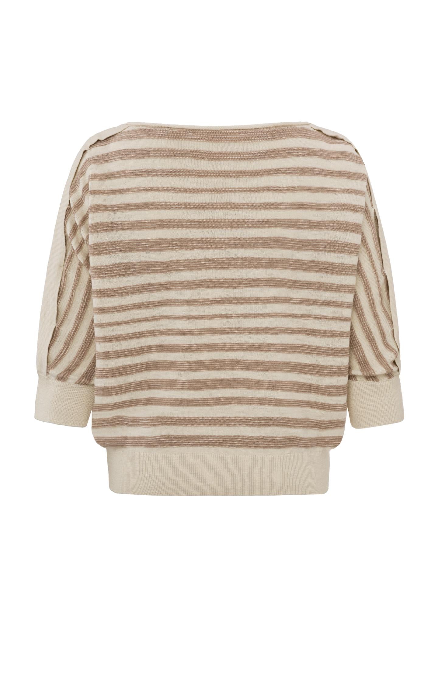 Batwing sweater with boatneck, half long sleeves and stripes - Affogato Brown Dessin