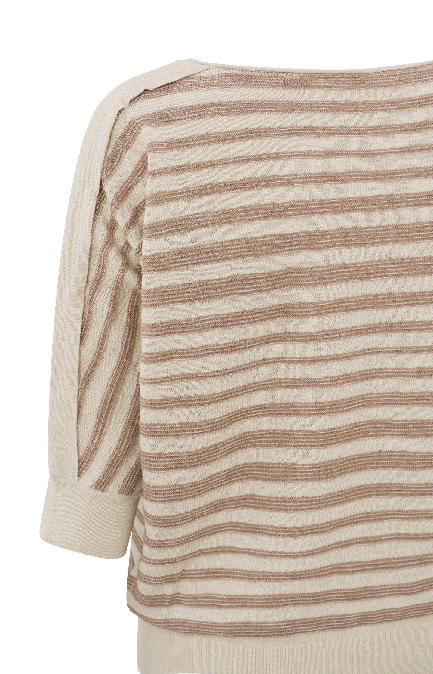 Batwing sweater with boatneck, half long sleeves and stripes - Affogato Brown Dessin