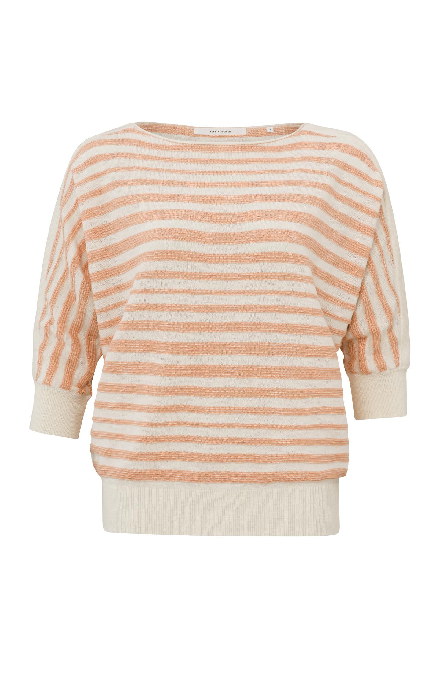 Batwing sweater with boatneck, half long sleeves and stripes - Dusty Coral Orange Dessin - Type: product