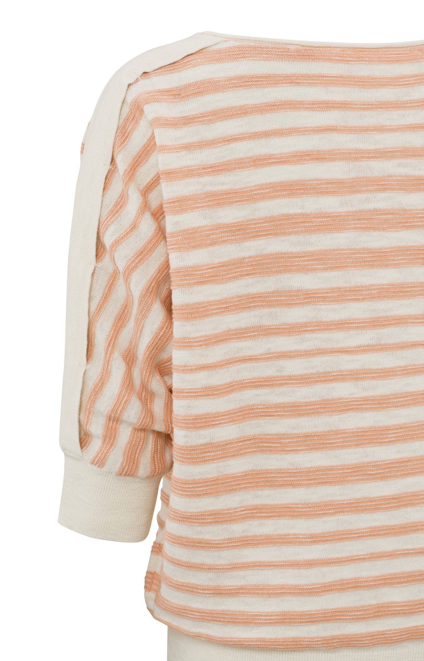 Batwing sweater with boatneck, half long sleeves and stripes - Dusty Coral Orange Dessin