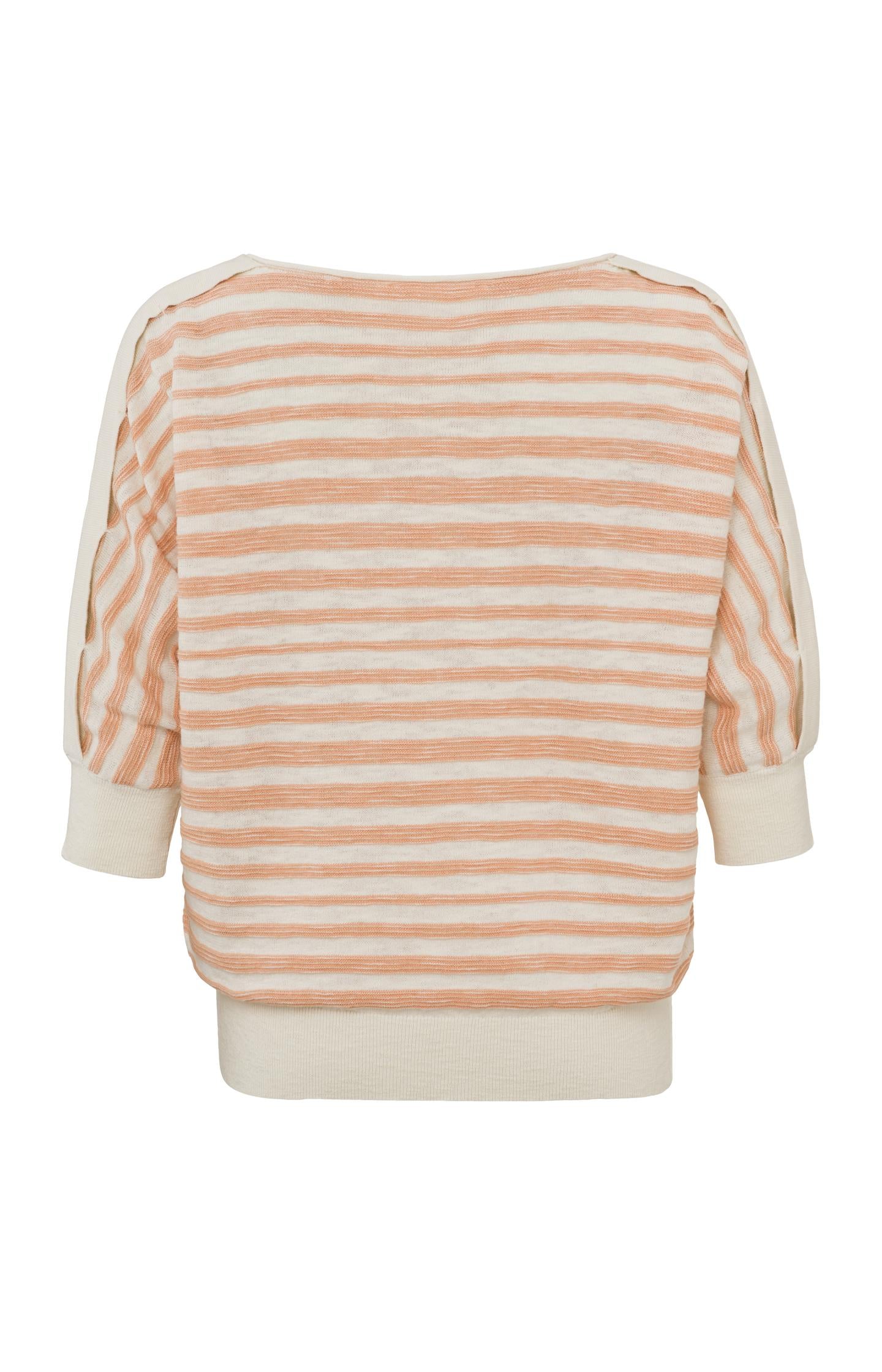 Batwing sweater with boatneck, half long sleeves and stripes - Dusty Coral Orange Dessin