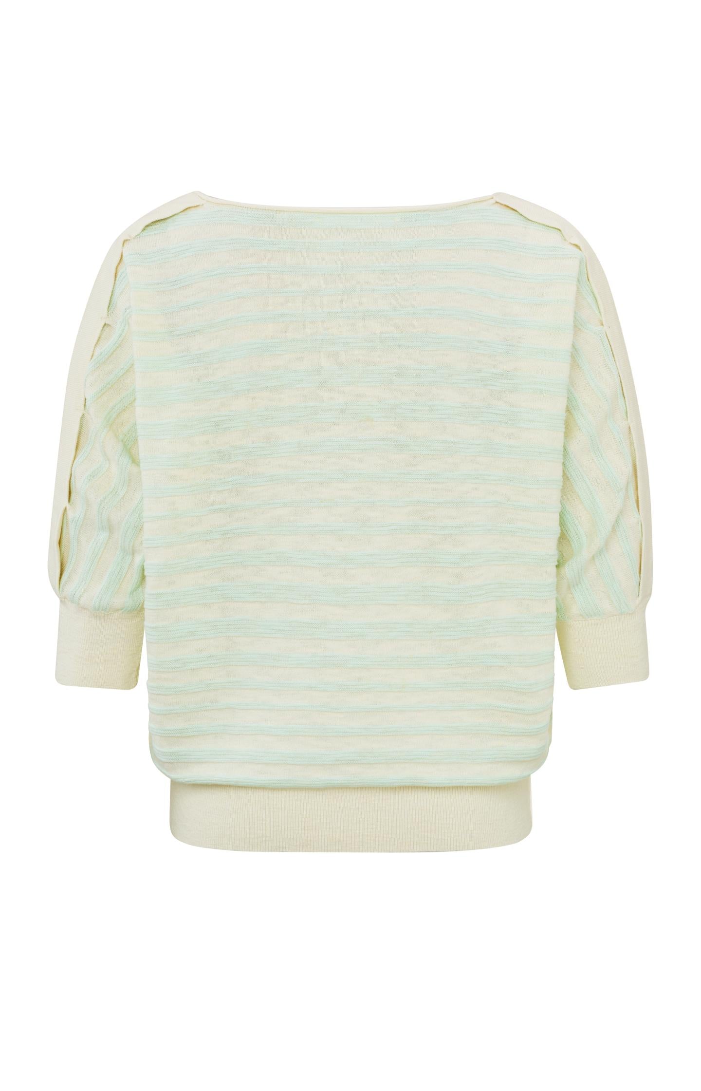 Batwing sweater with boatneck, half long sleeves and stripes - Hint Of Mint Green Dessin