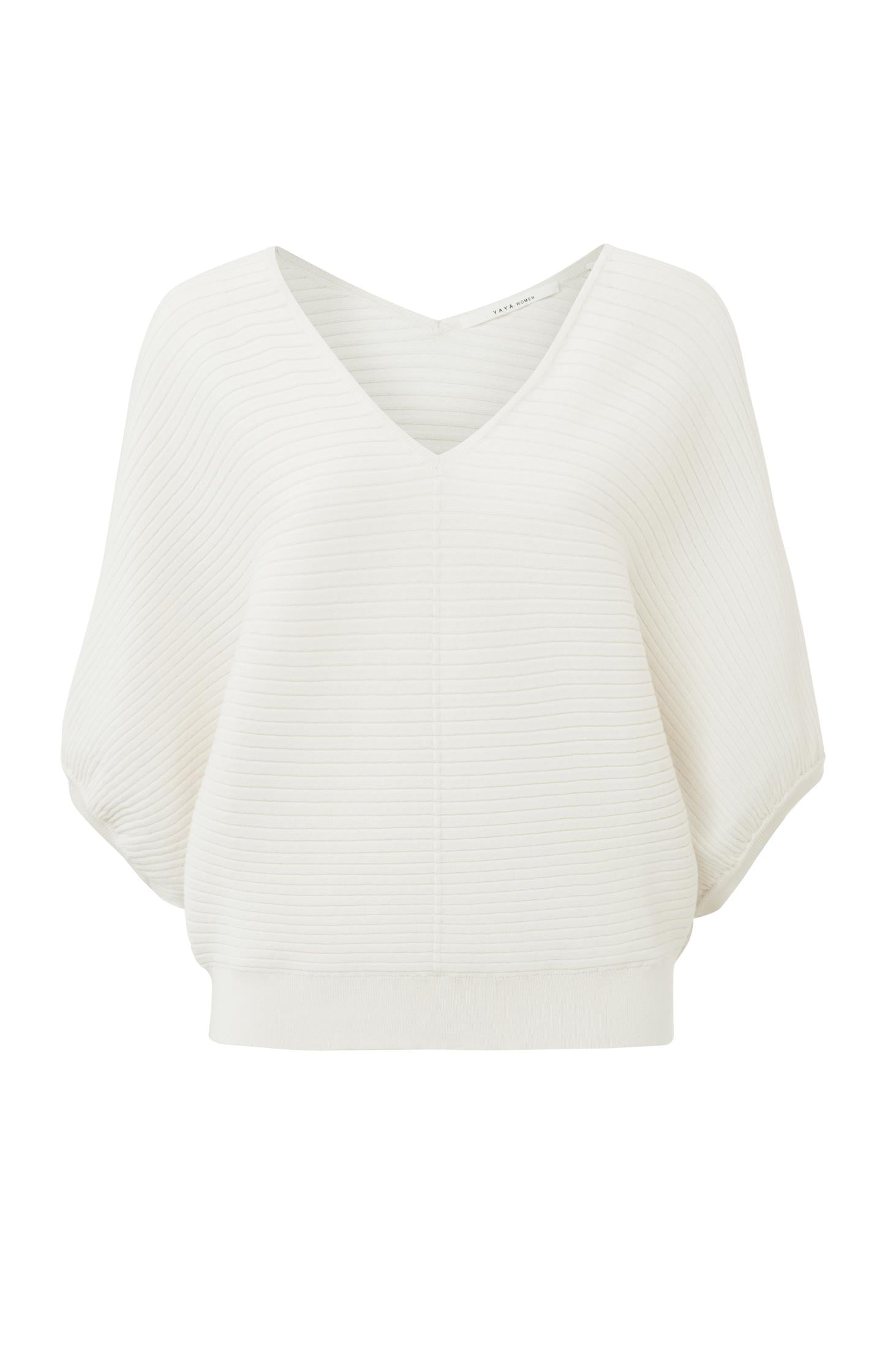 Batwing sweater with V-neck, 7/8 sleeves and ribbed details - Type: product