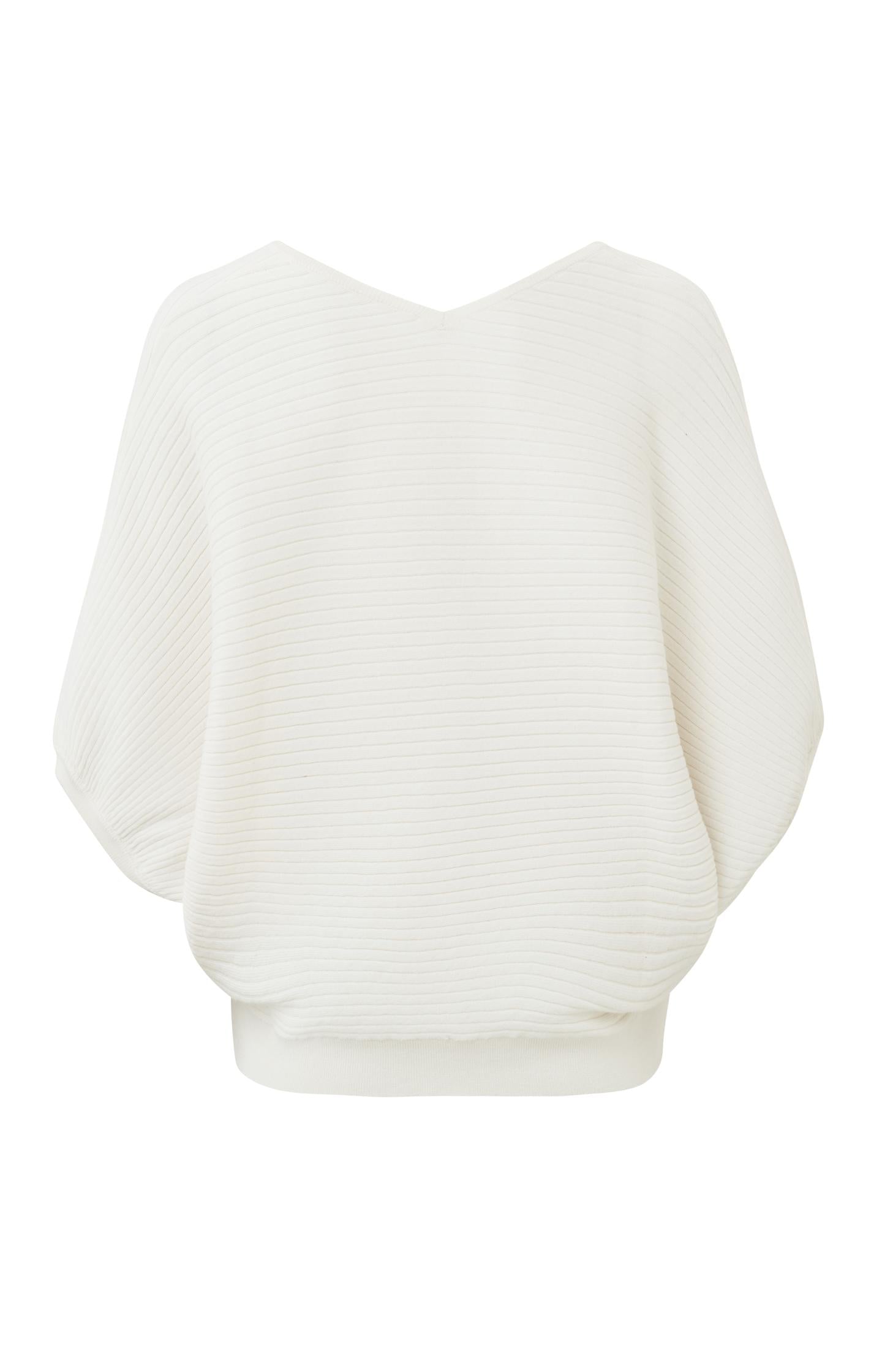 Batwing sweater with V-neck, 7/8 sleeves and ribbed details