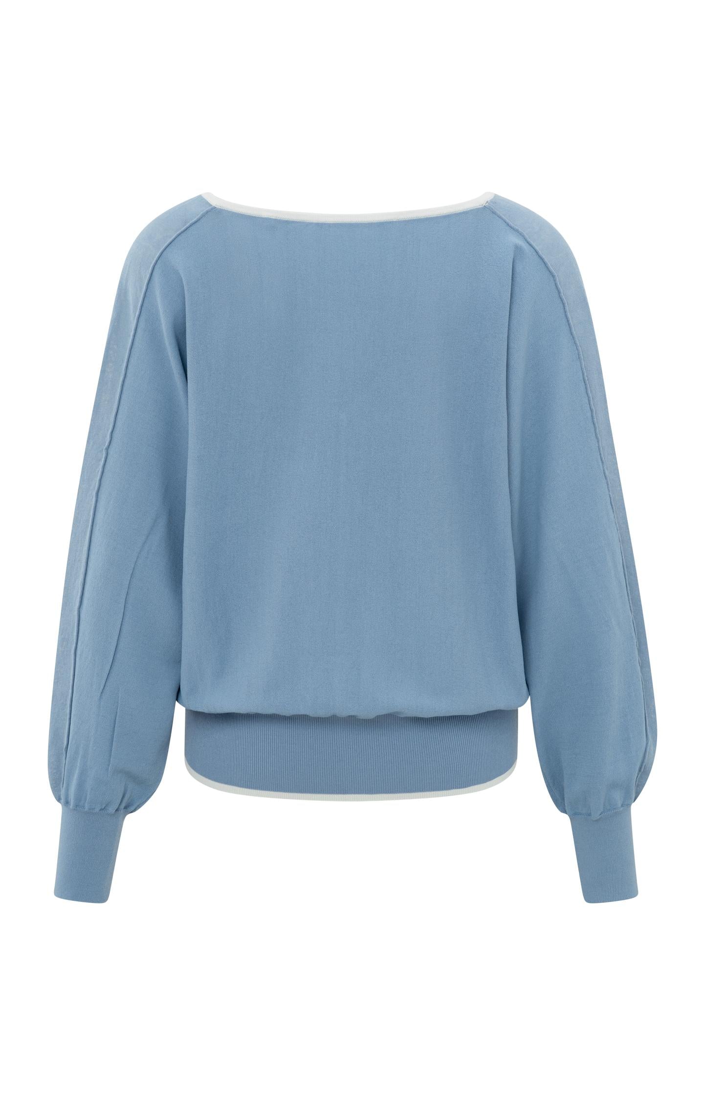 Batwing sweater with V-neck, long sleeves and seam details