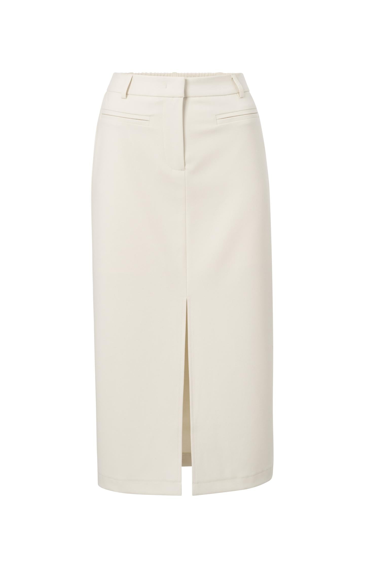 Beige midi skirt with split and elastic waist with belt loop - Type: product