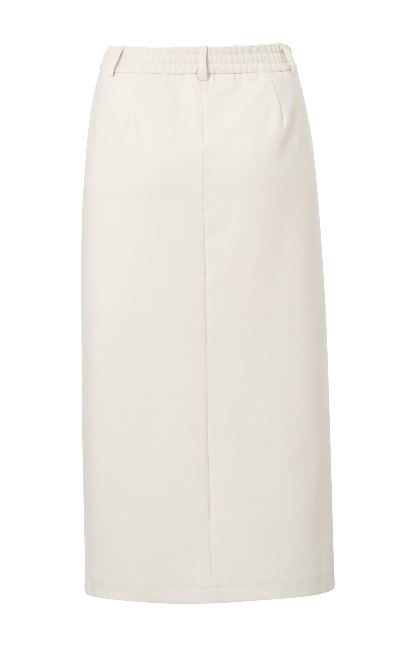 Beige midi skirt with split and elastic waist with belt loop