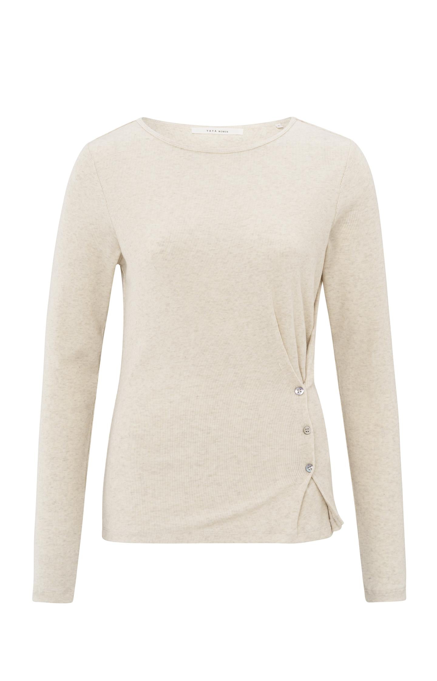 Beige top with long sleeves and asymmetrical button details - Type: product