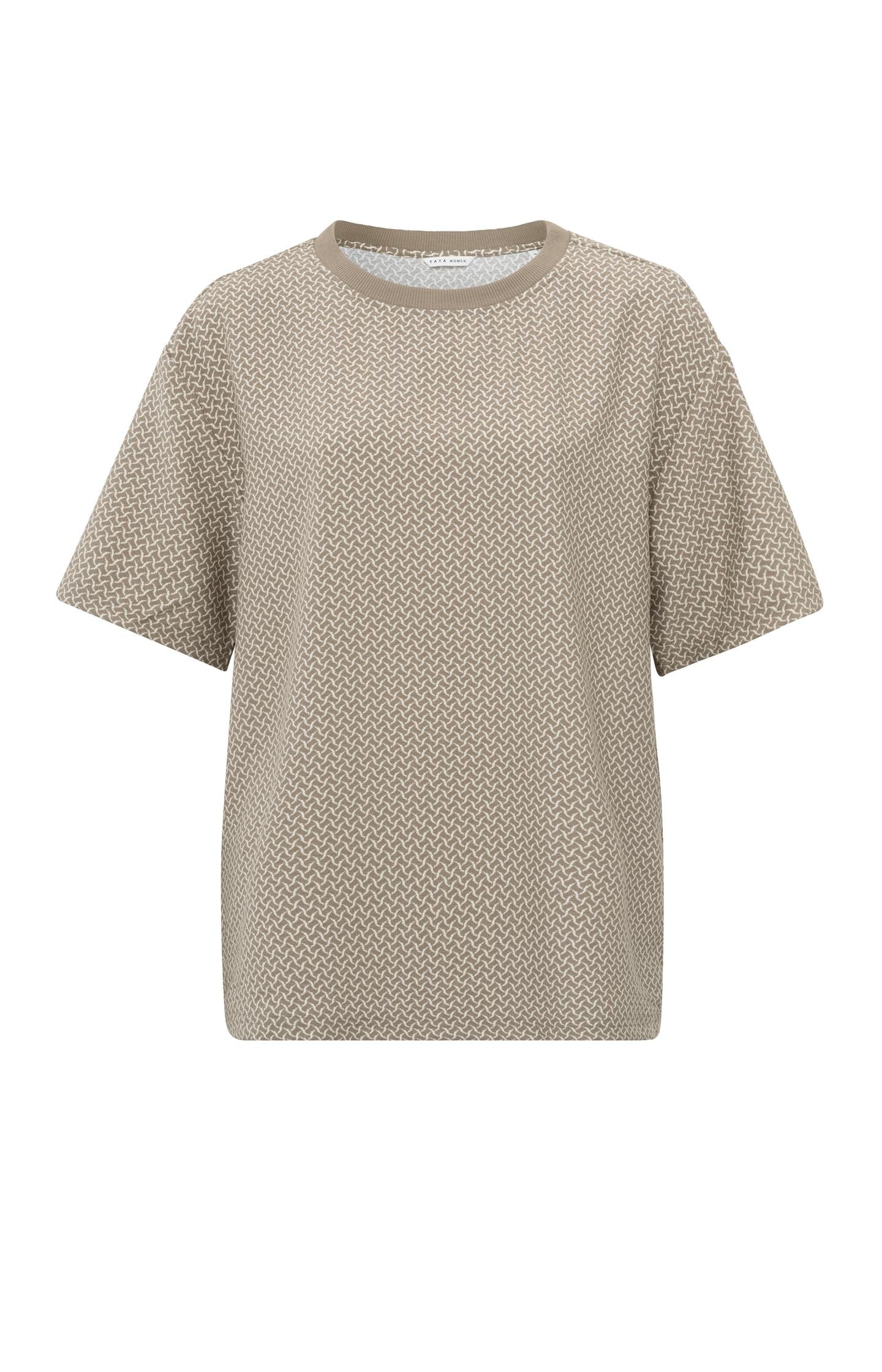 Beige top with short sleeves, round neck and printed pattern - Type: product