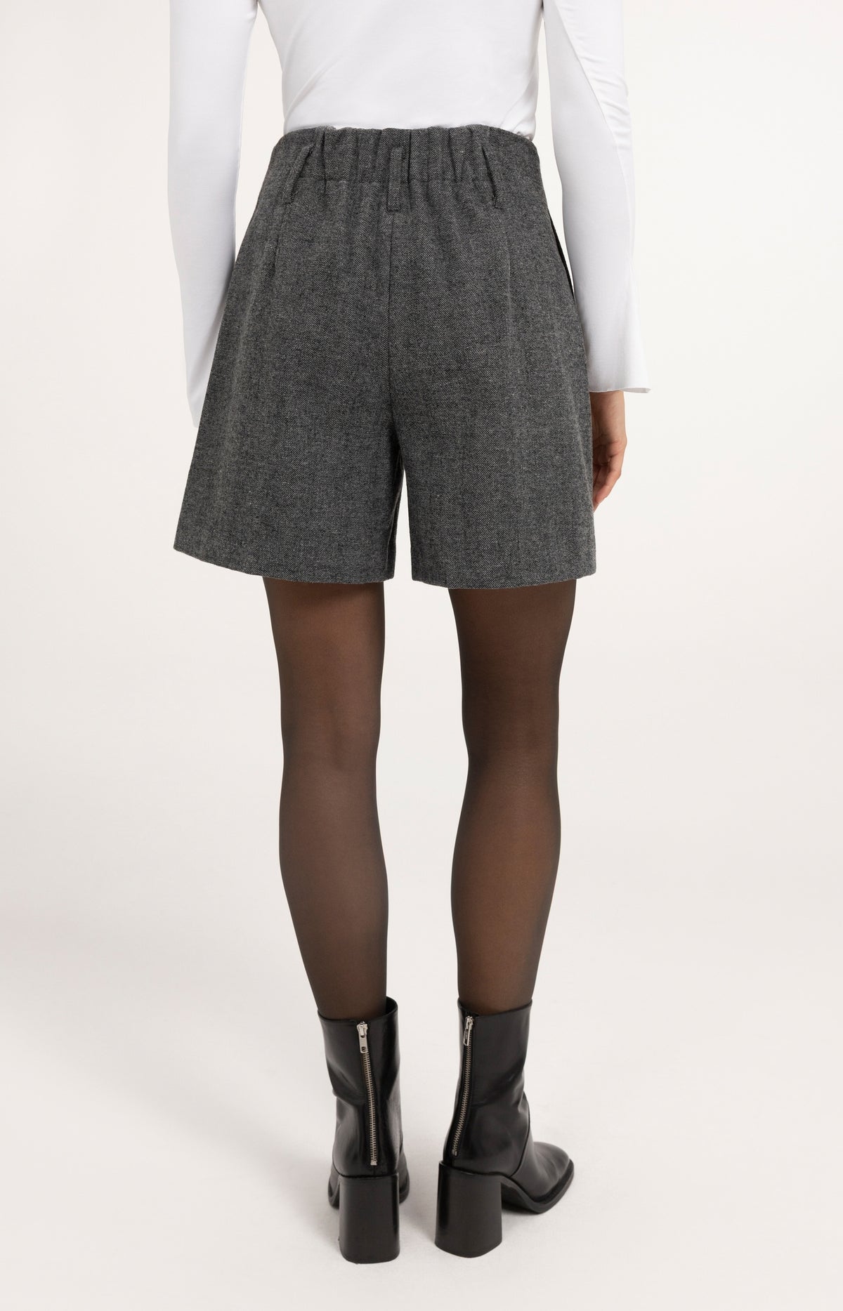 Bermuda shorts in melange herringbone fabric - Medium Grey Melange