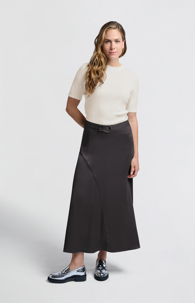 Black asymmetrical midi skirt with buckle detail - Type: lookbook