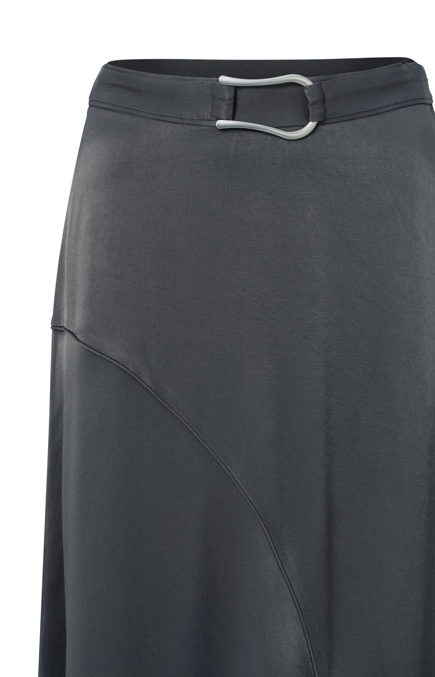 Black asymmetrical midi skirt with buckle detail