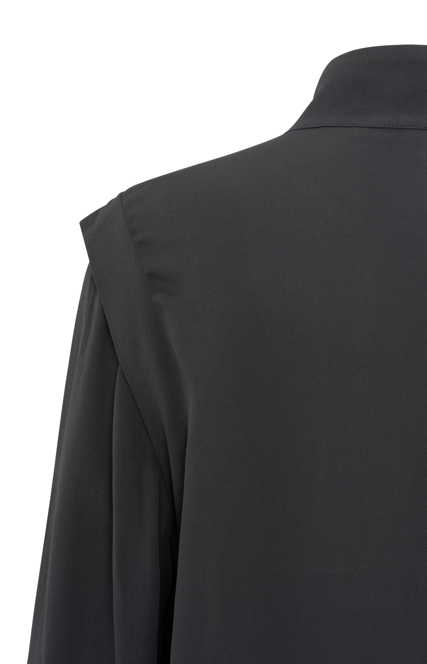 Black blouse with long sleeves, pleats and high turtleneck