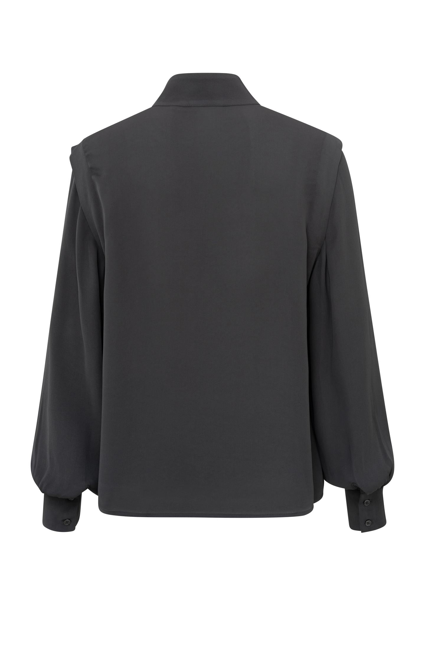 Black blouse with long sleeves, pleats and high turtleneck