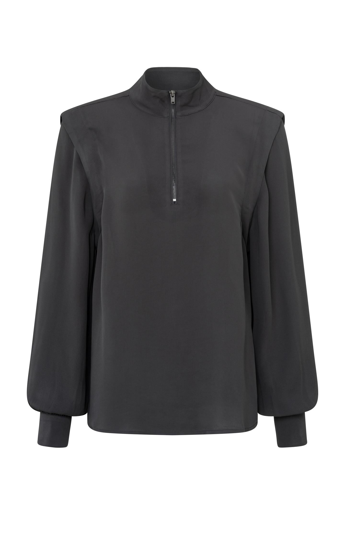 Black blouse with long sleeves, pleats and high turtleneck - Type: product