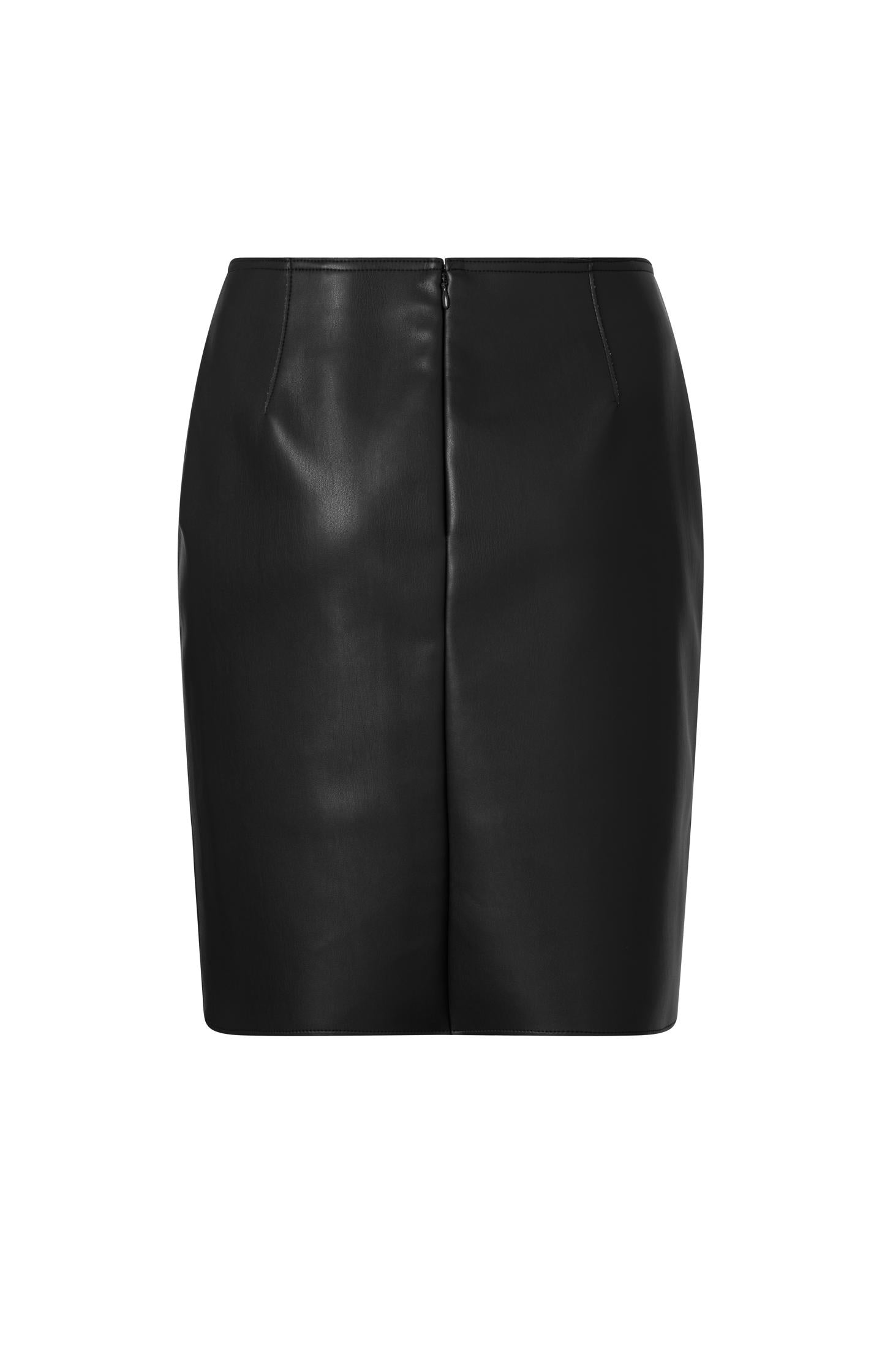 Black faux leather skirt with asymmetrical wrap