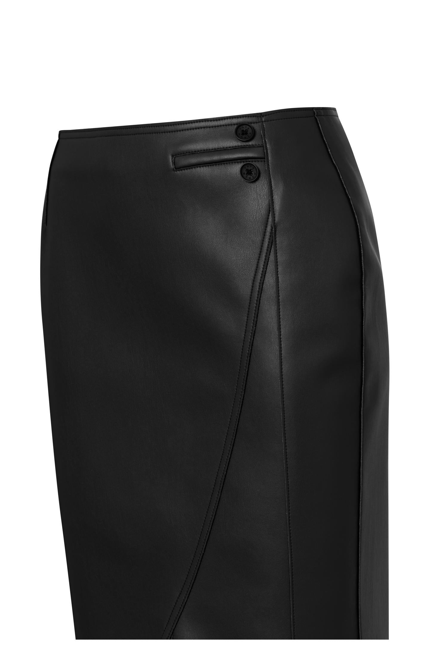 Black faux leather skirt with asymmetrical wrap