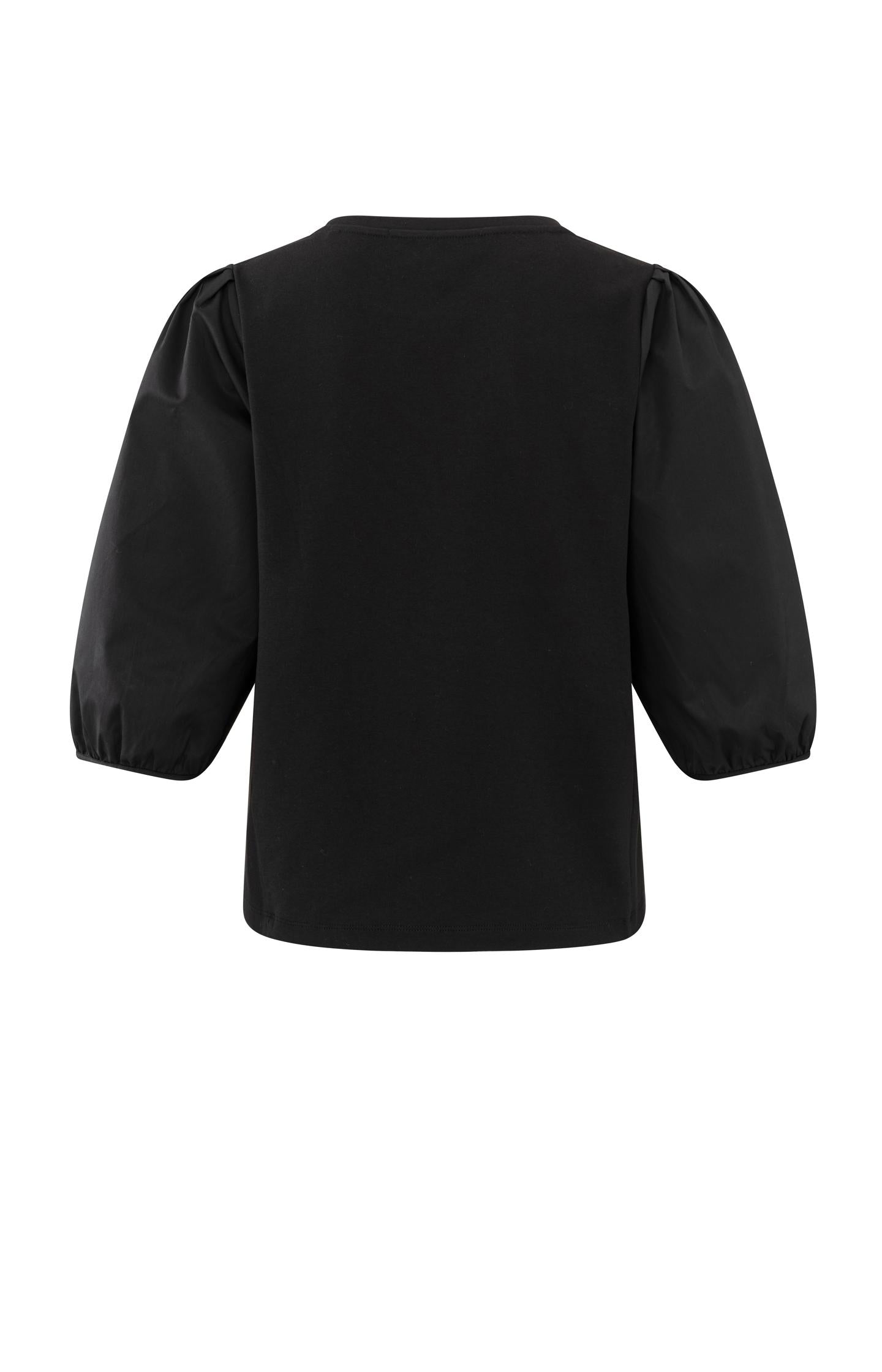 Black jersey top with puffed sleeves