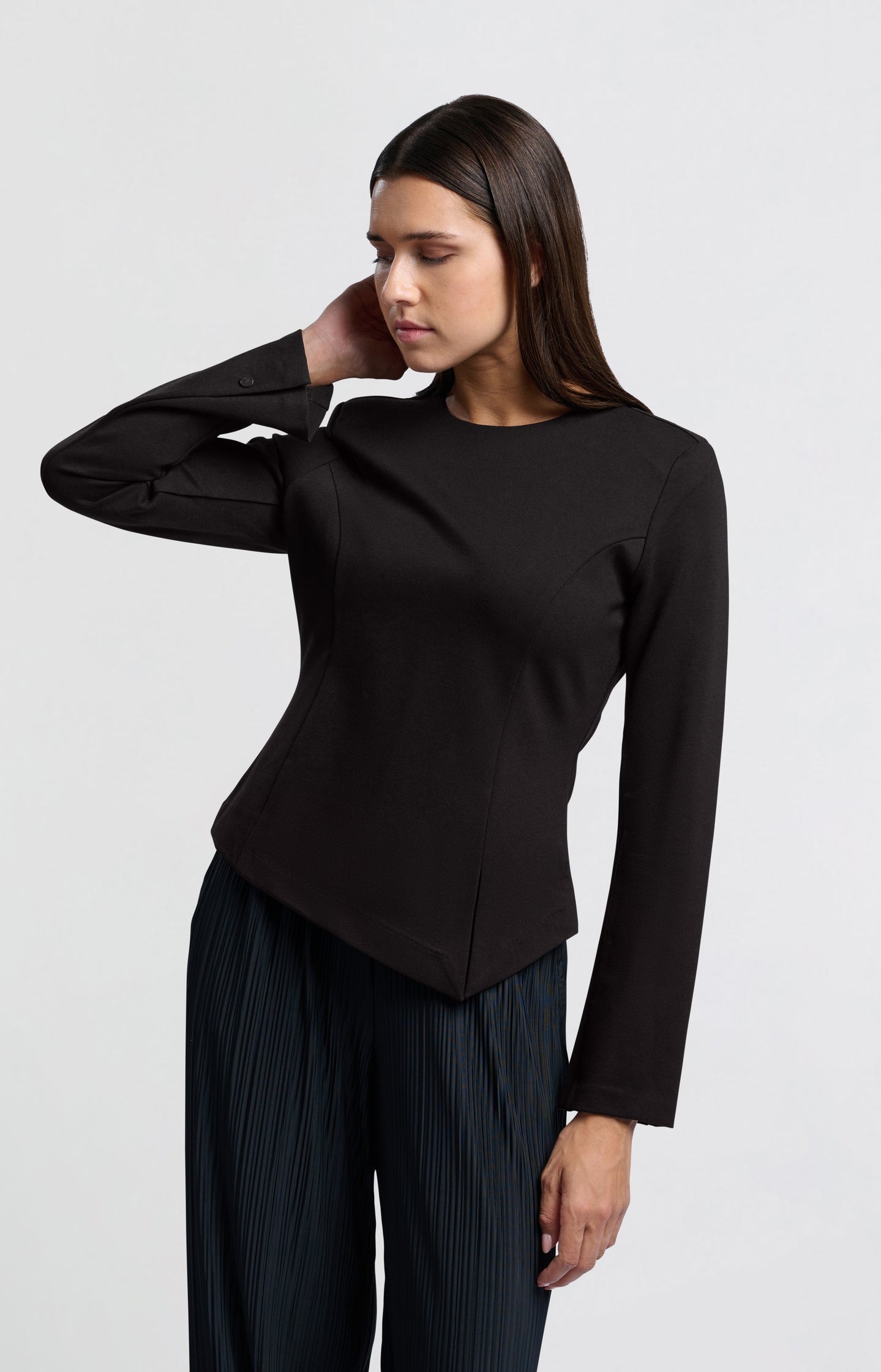 Black jersey top with slit detail and long sleeves - Type: lookbook