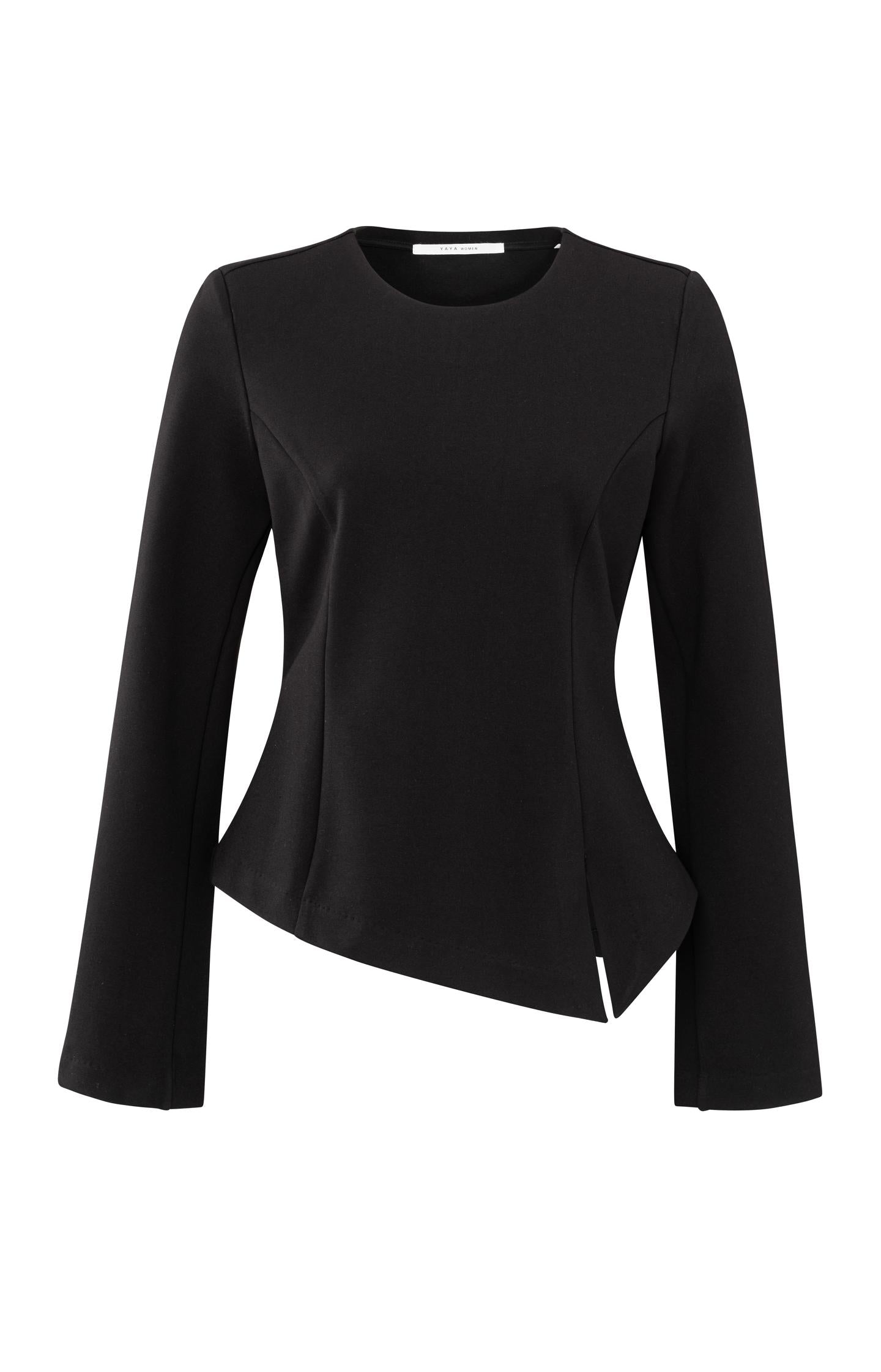 Black jersey top with slit detail and long sleeves - Type: product