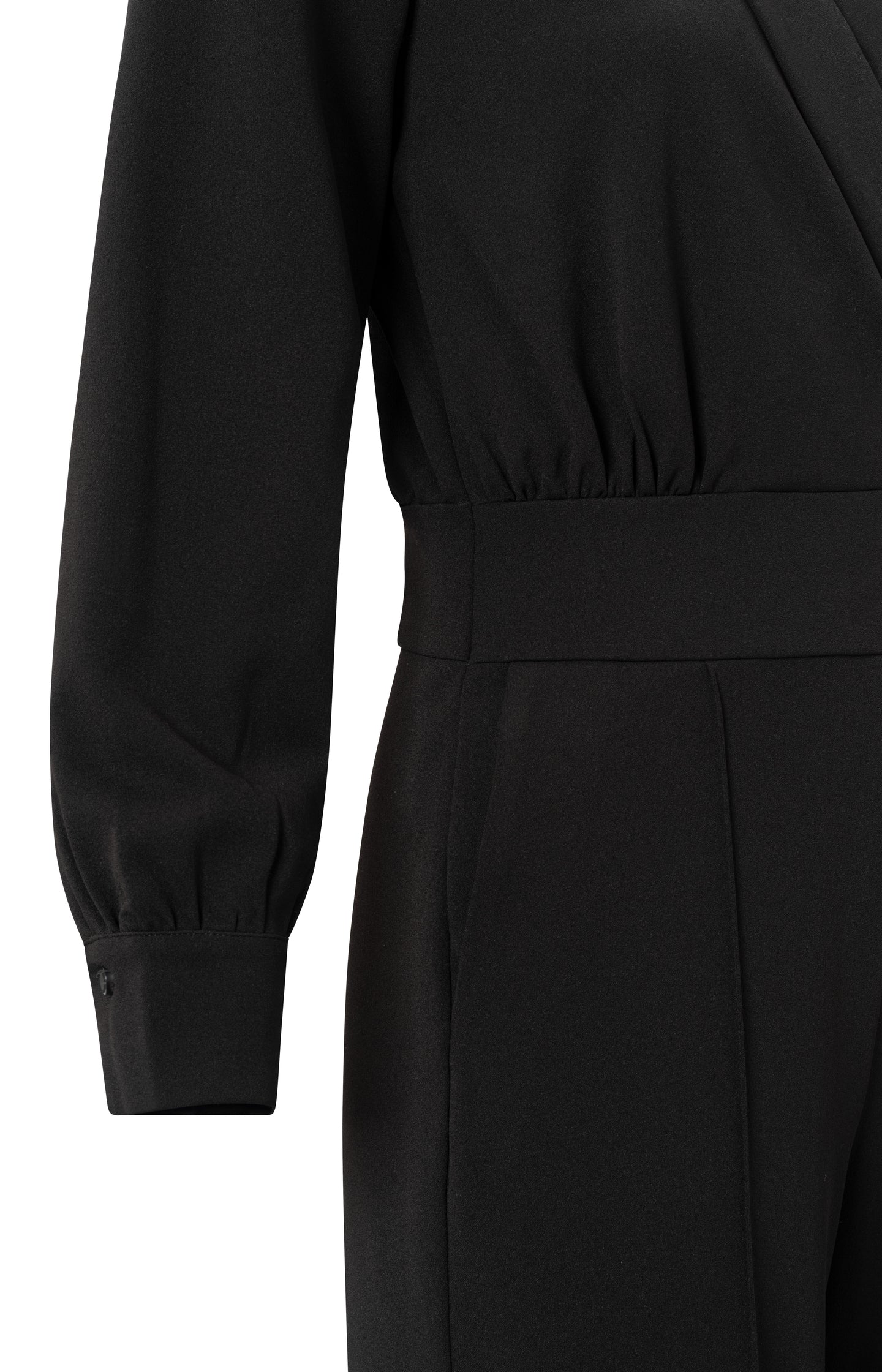 Black jumpsuit with long sleeves and wide legs