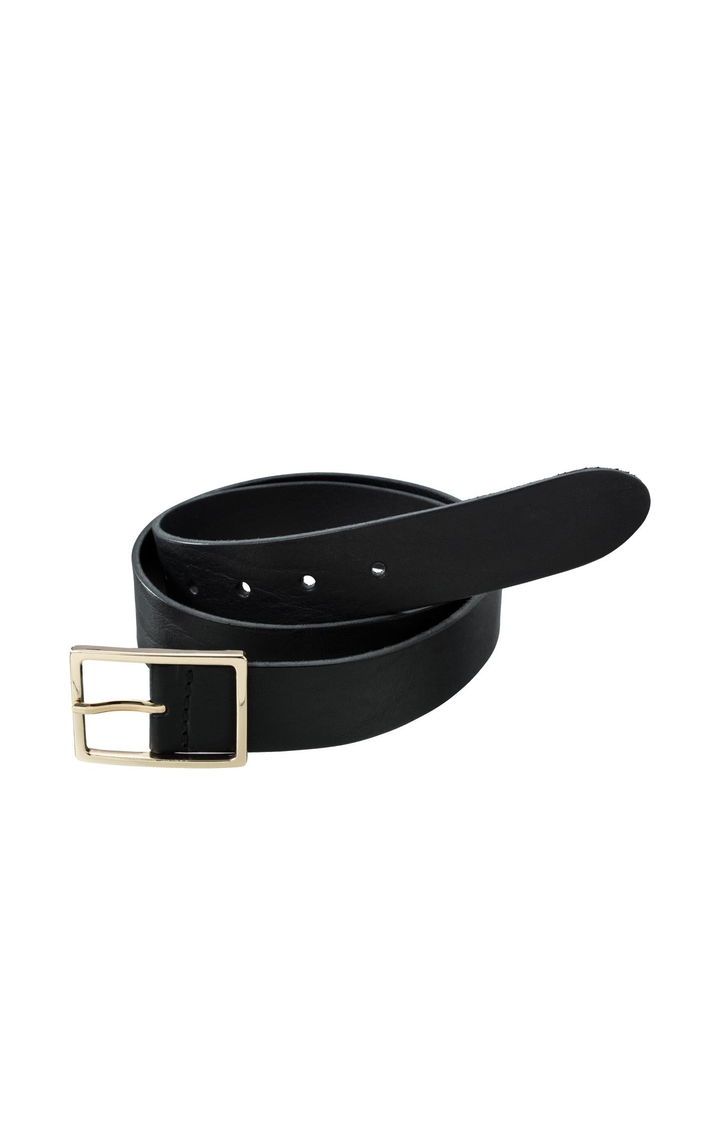Black leather belt with buckle - Type: product