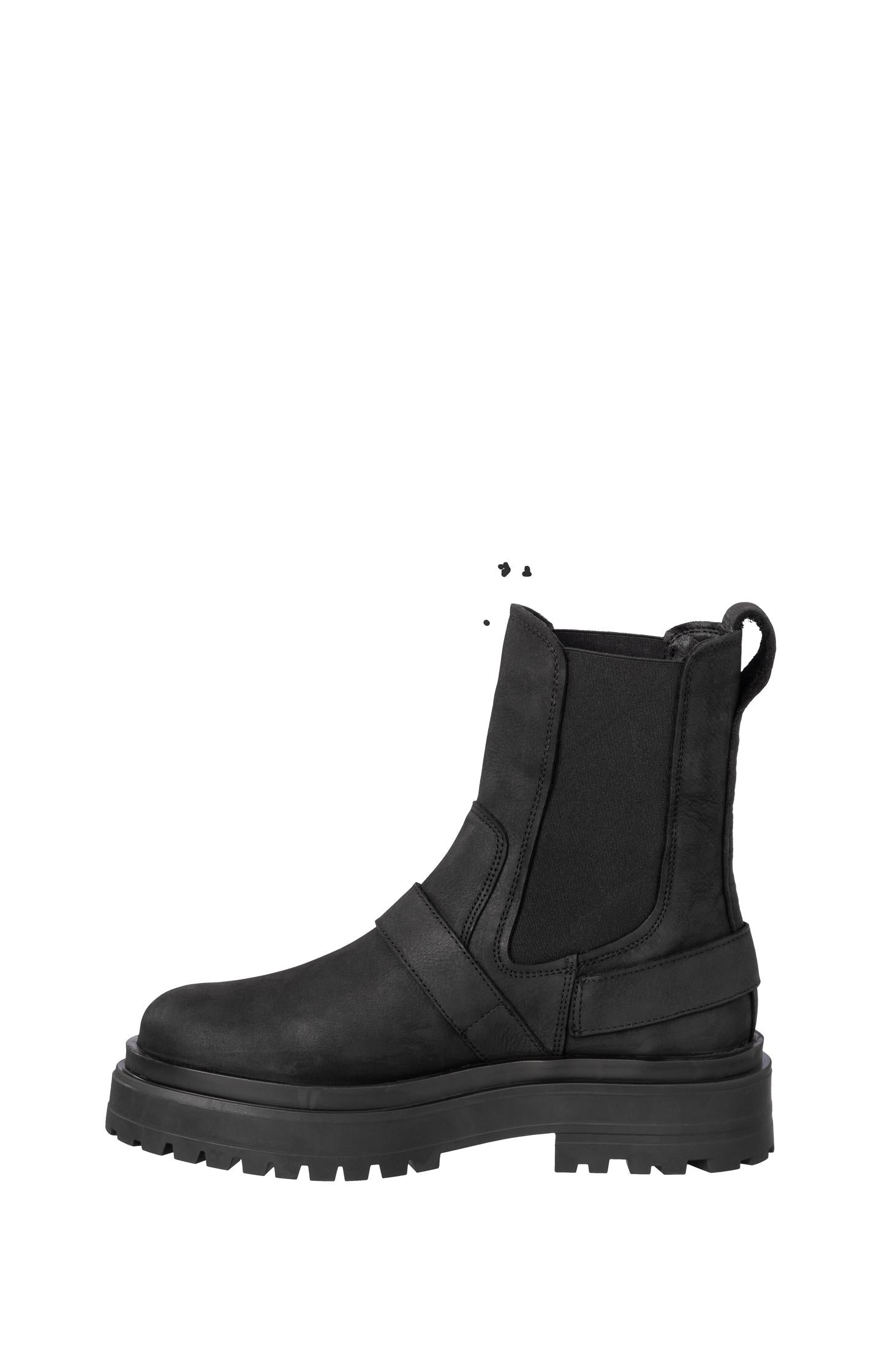 Black leather Chelsea boots with buckle details