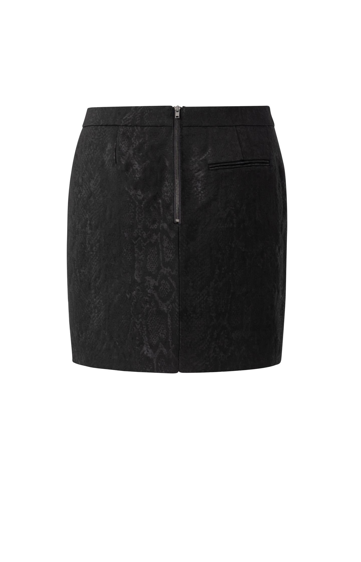 Black mini skirt with jacquard print en ritssluiting